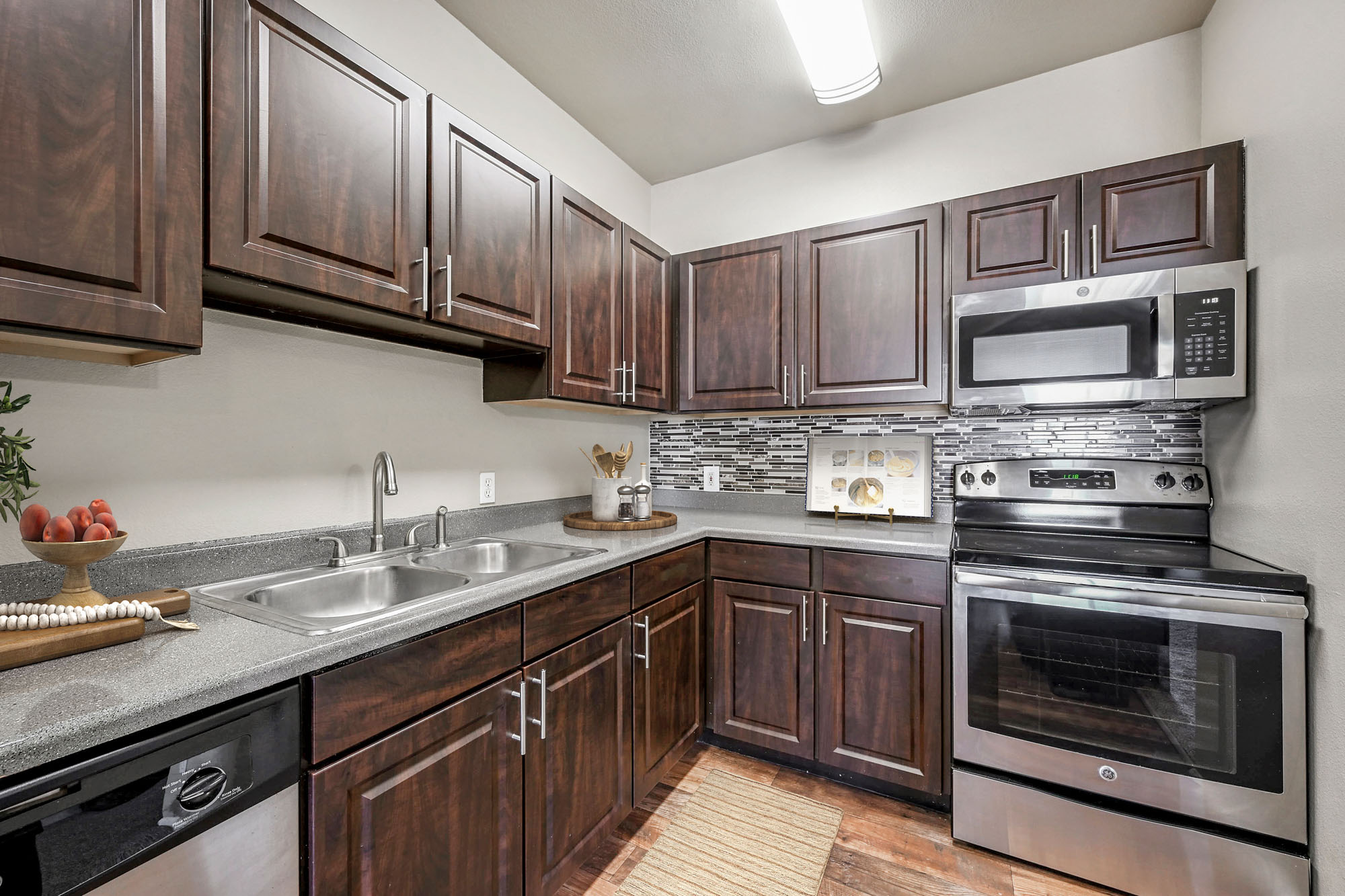 The kitchen in an apartment at The Village at Legacy Ridge near Denver, Colorado.