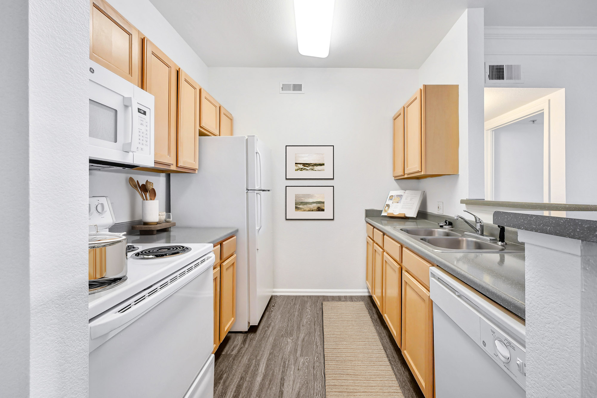 The kitchen in an apartment at The Village at Legacy Ridge near Denver, Colorado.