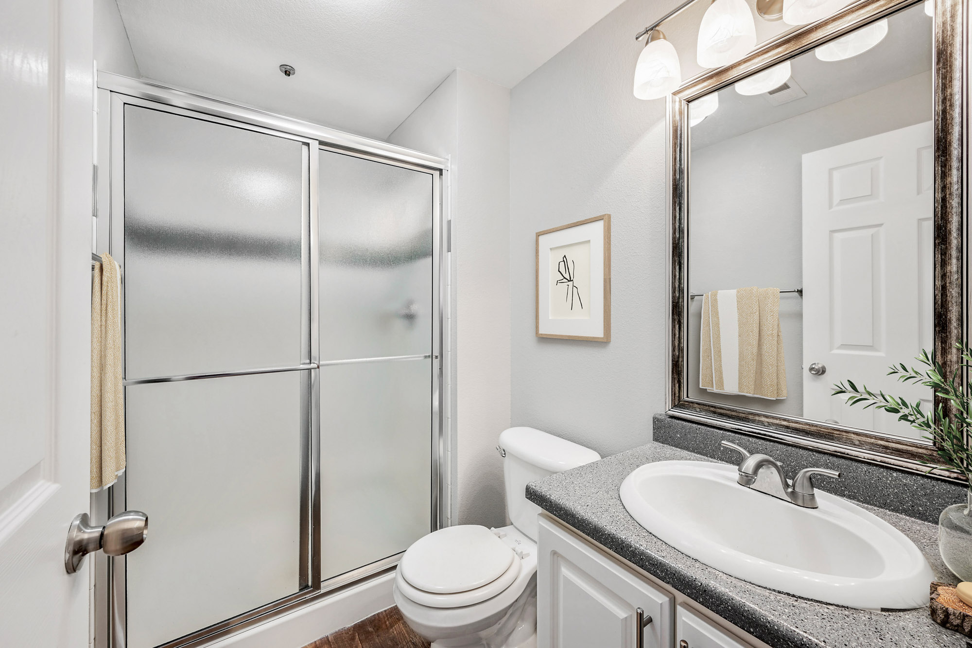 A bathroom in an apartment at The Village at Legacy Ridge near Denver, Colorado.