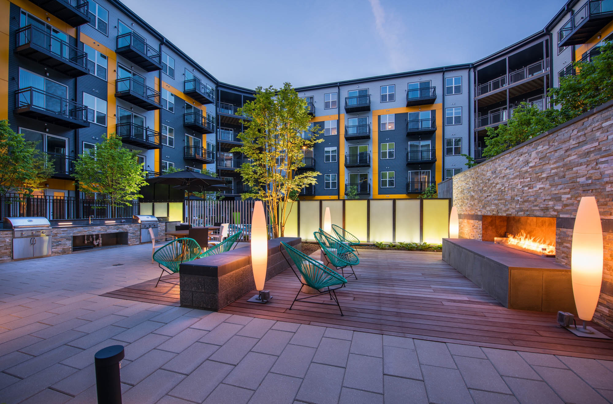 The courtyard at The Parker at Huntington Metro apartments in Alexandria, VA.