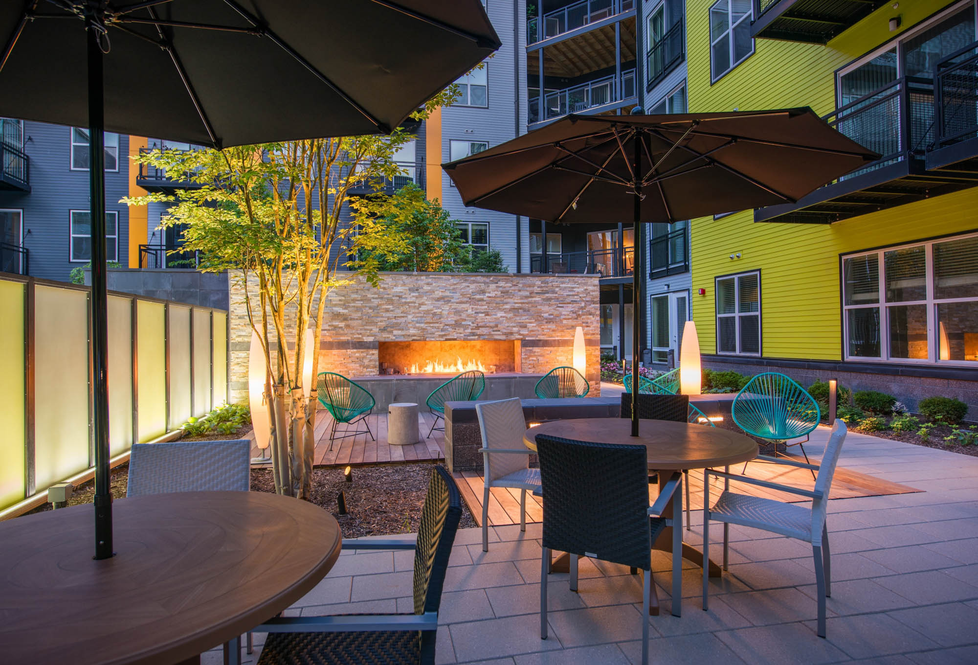 The courtyard at The Parker at Huntington Metro apartments in Alexandria, VA.