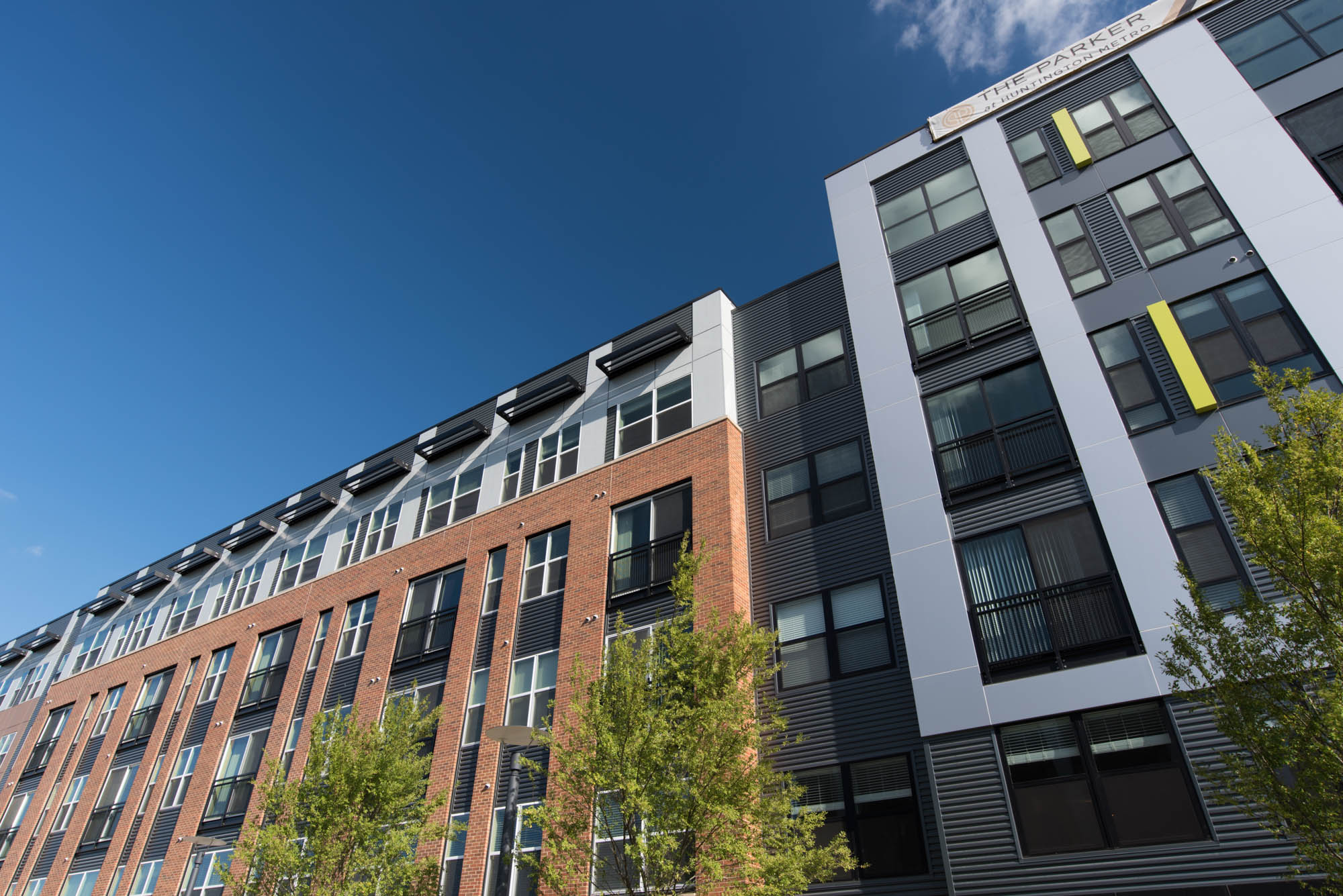 The exterior of The Parker at Huntington Metro apartments in Alexandria, VA.