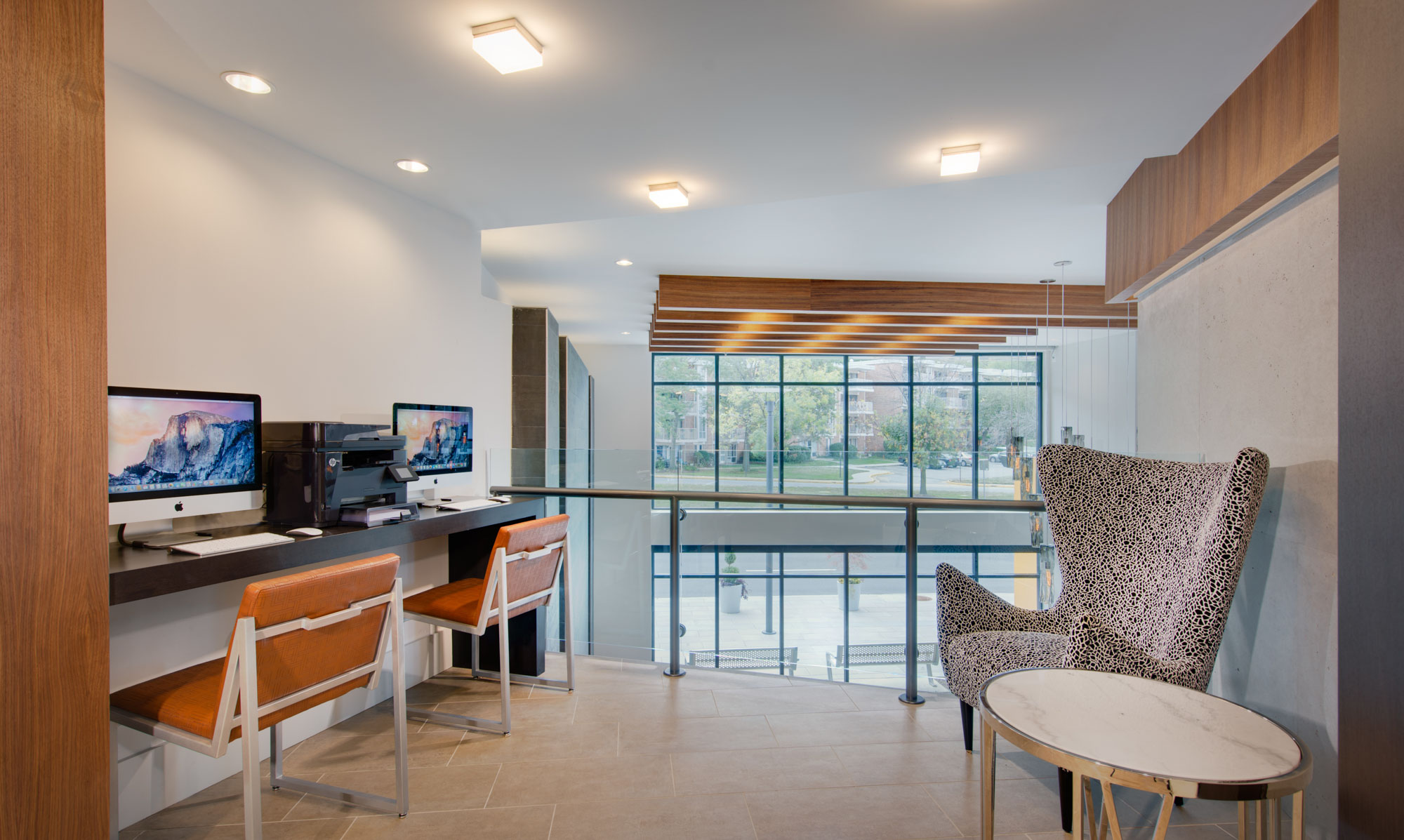 The business center at The Parker at Huntington Metro apartments in Alexandria, VA.