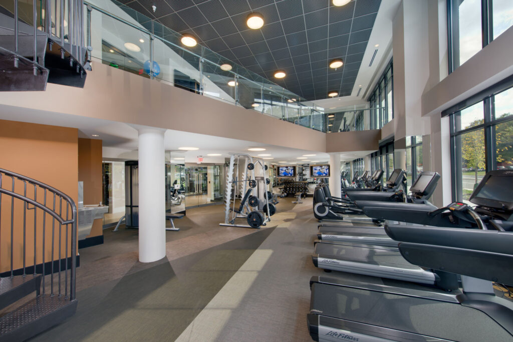 The fitness center at The Parker at Huntington Metro apartments in Alexandria, VA.