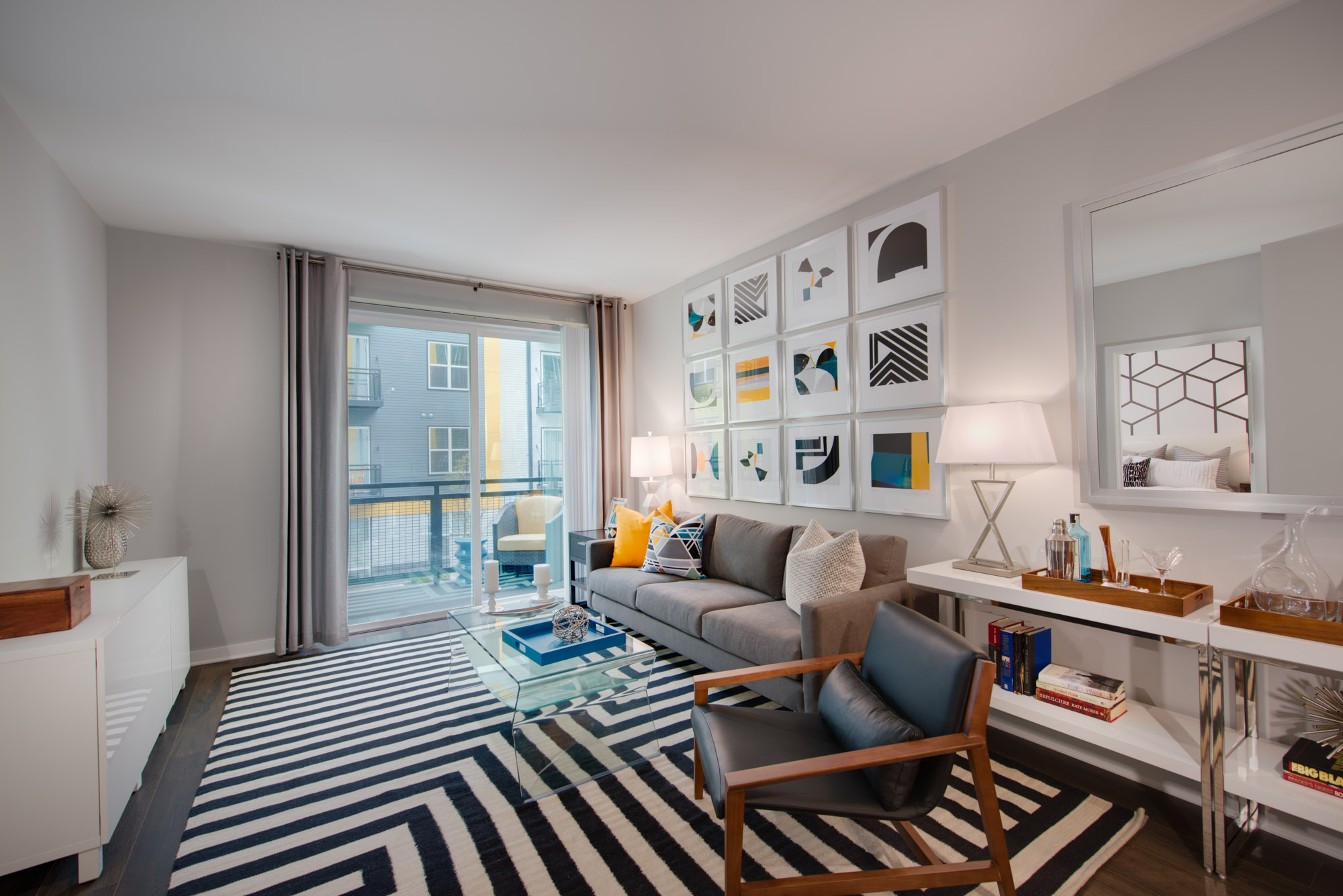 A living room in The Parker at Huntington Metro apartment in Alexandria, VA.