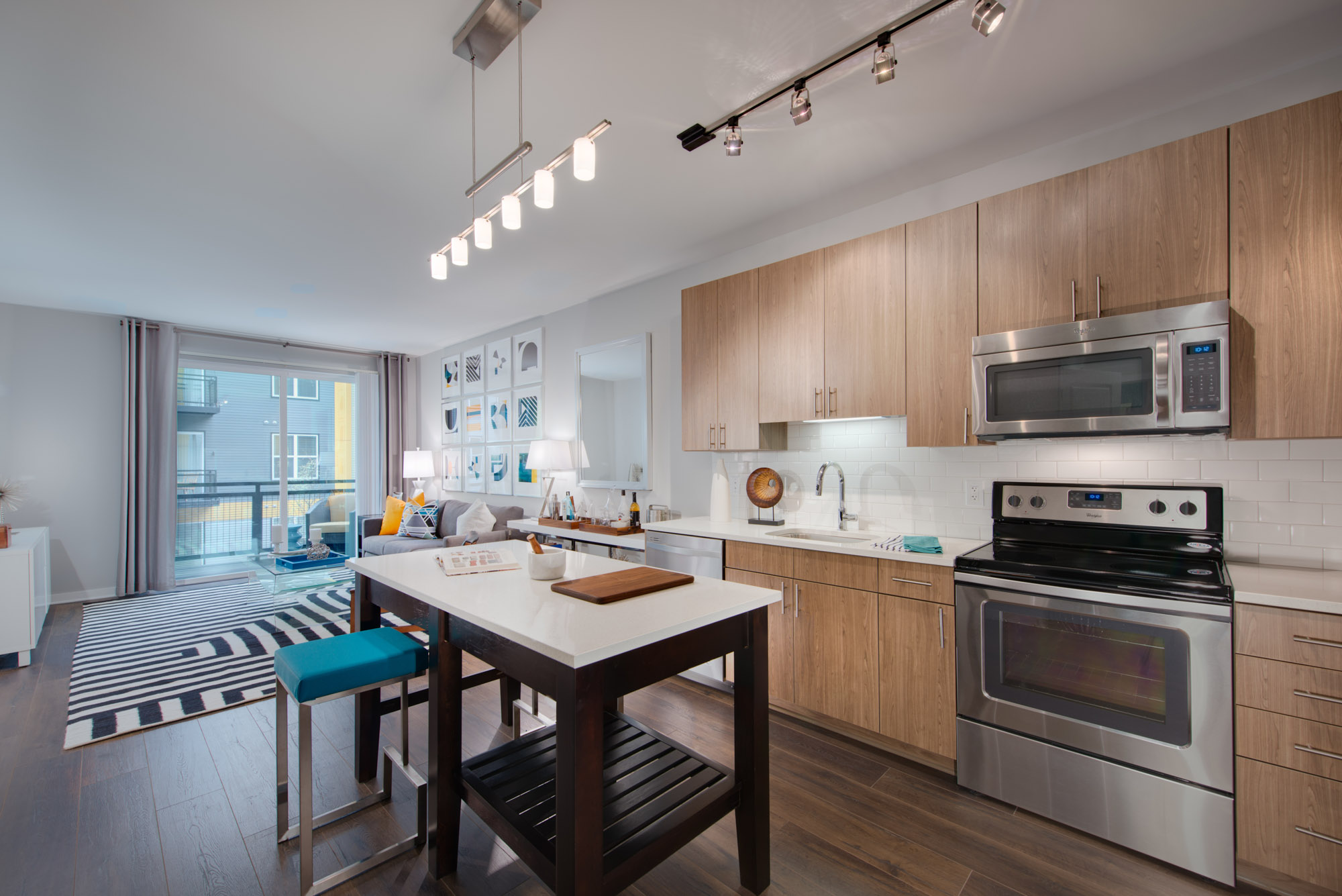 A kitchen in The Parker at Huntington Metro apartments in Alexandria, VA.