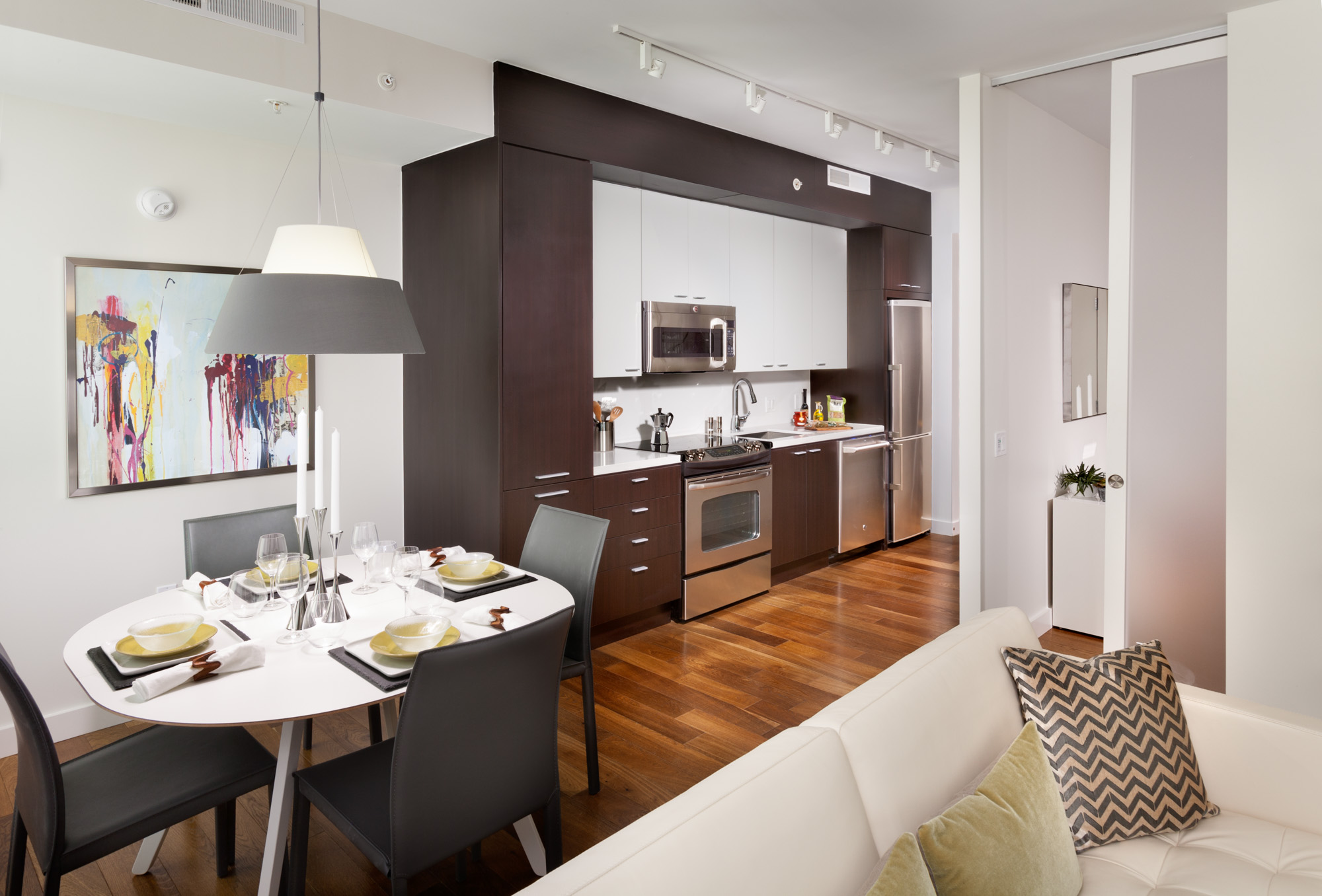 The kitchen at Twelve12 apartments in Navy Yard, Washington DC.