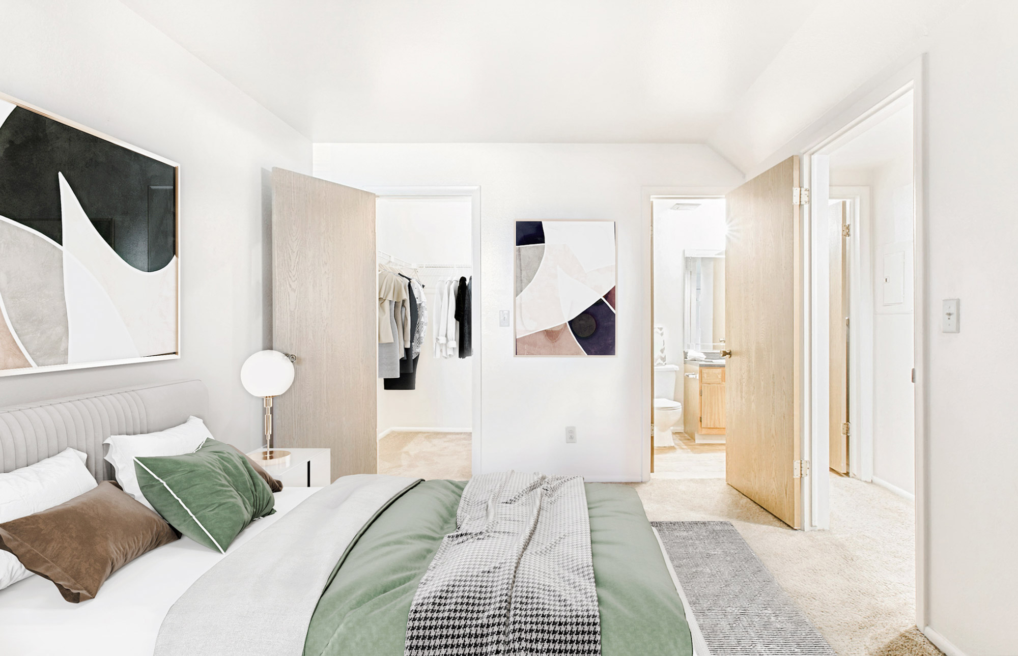 The bedroom in an apartment at Stillwater near Salt Lake City, Utah.