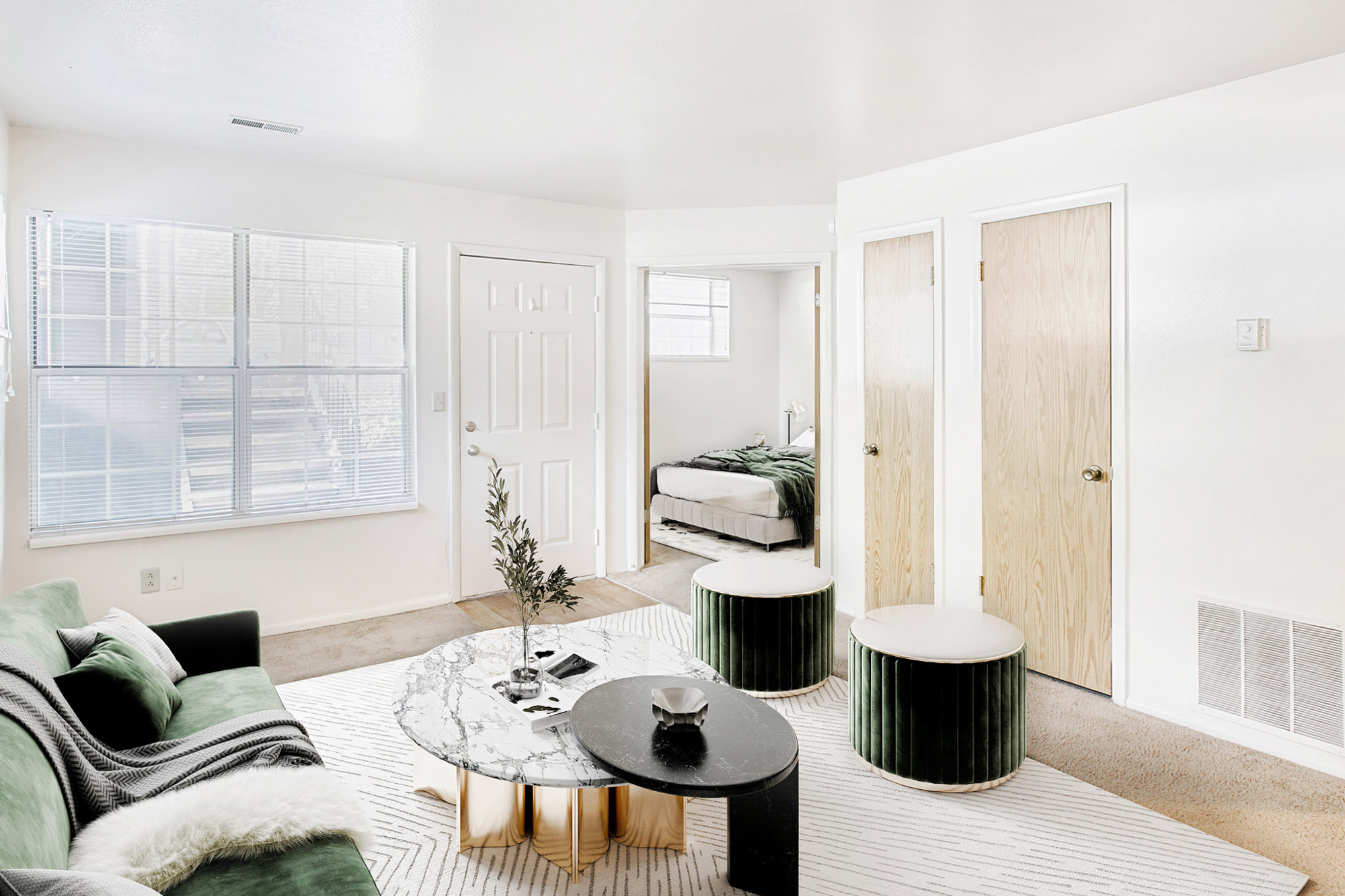 The living area in an apartment at Stillwater in Murray, Utah.