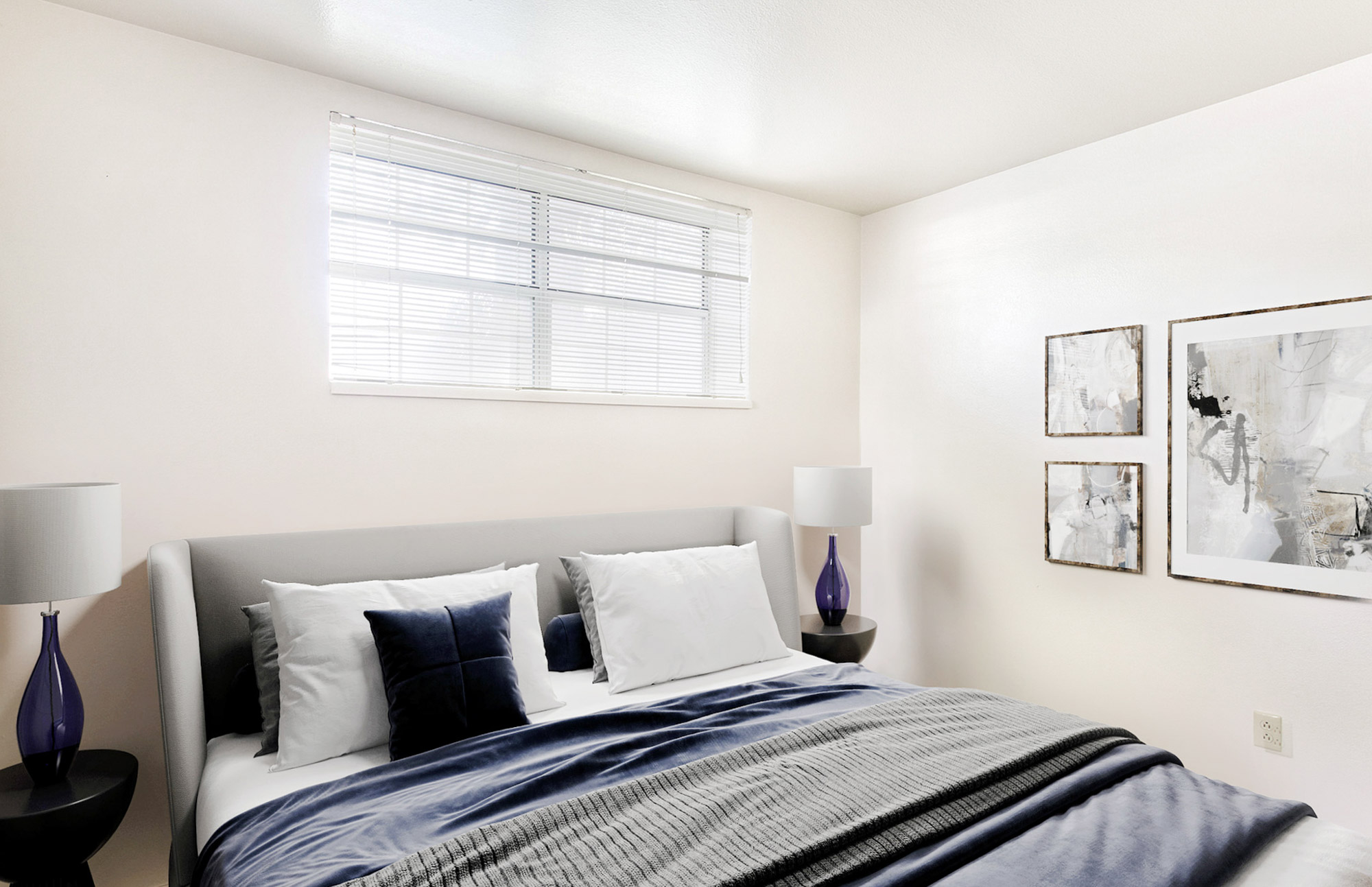 The bedroom in an apartment at Stillwater near Salt Lake City, Utah.