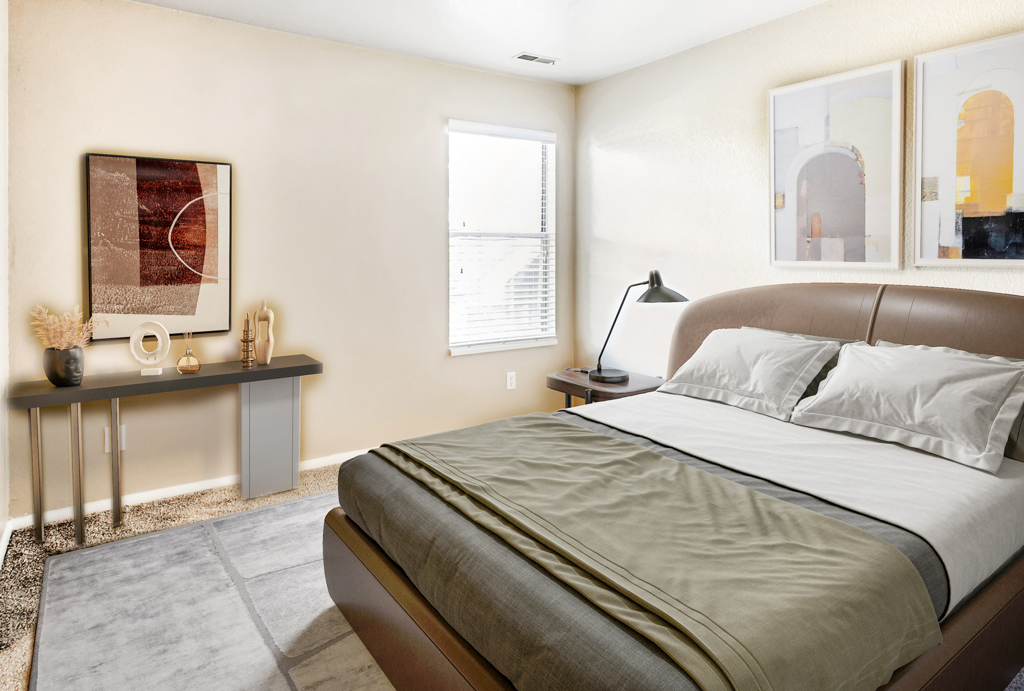 The bedroom in an apartment at Stillwater near Salt Lake City, Utah.