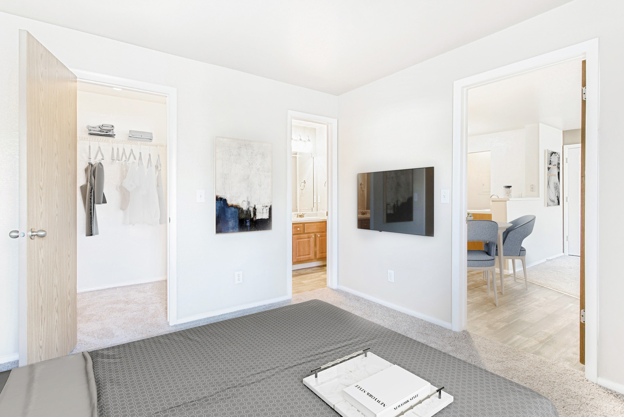 The bedroom in an apartment at Stillwater near Salt Lake City, Utah.