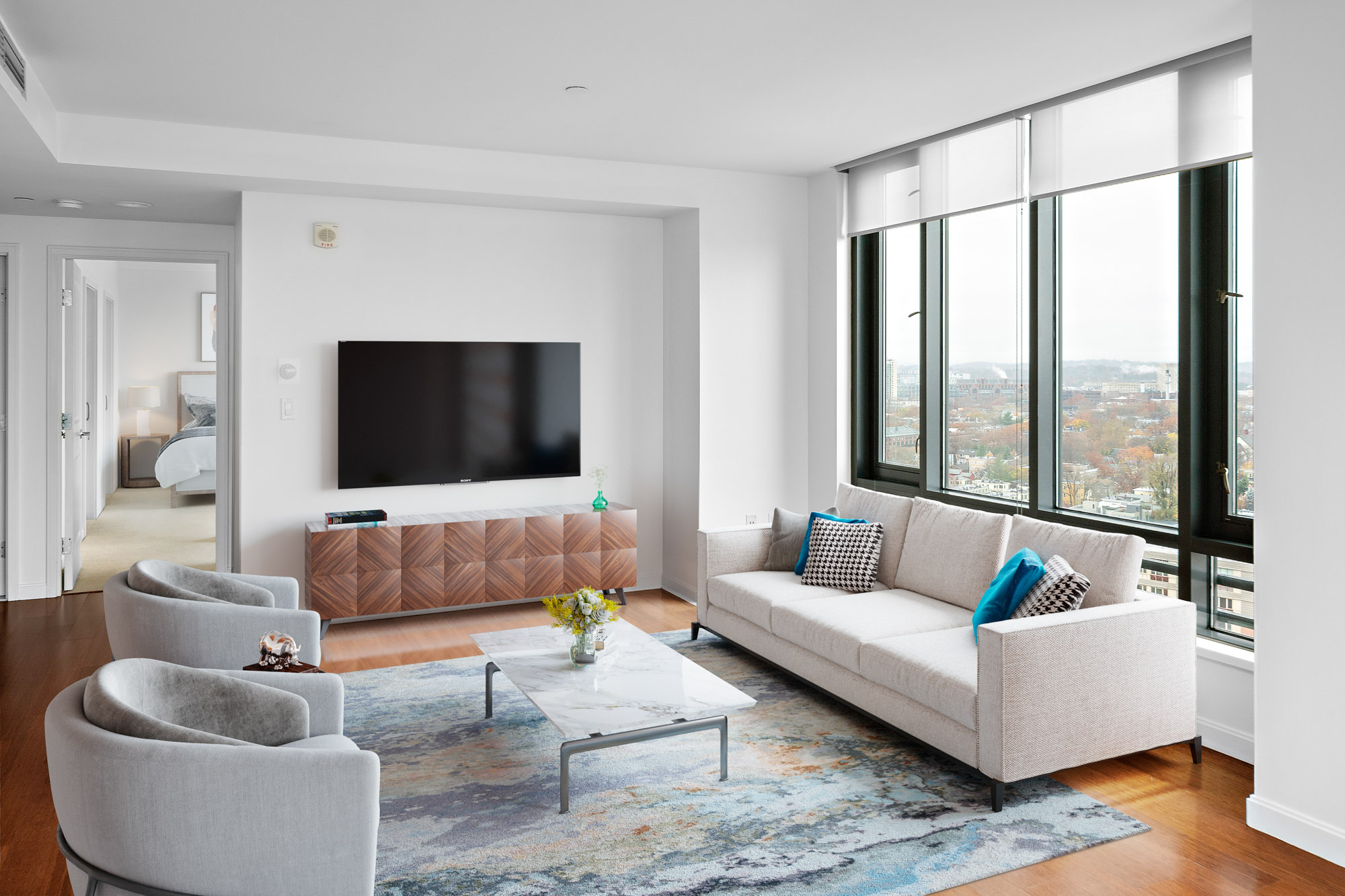 Living room at 100 Landsdowne St Apartments