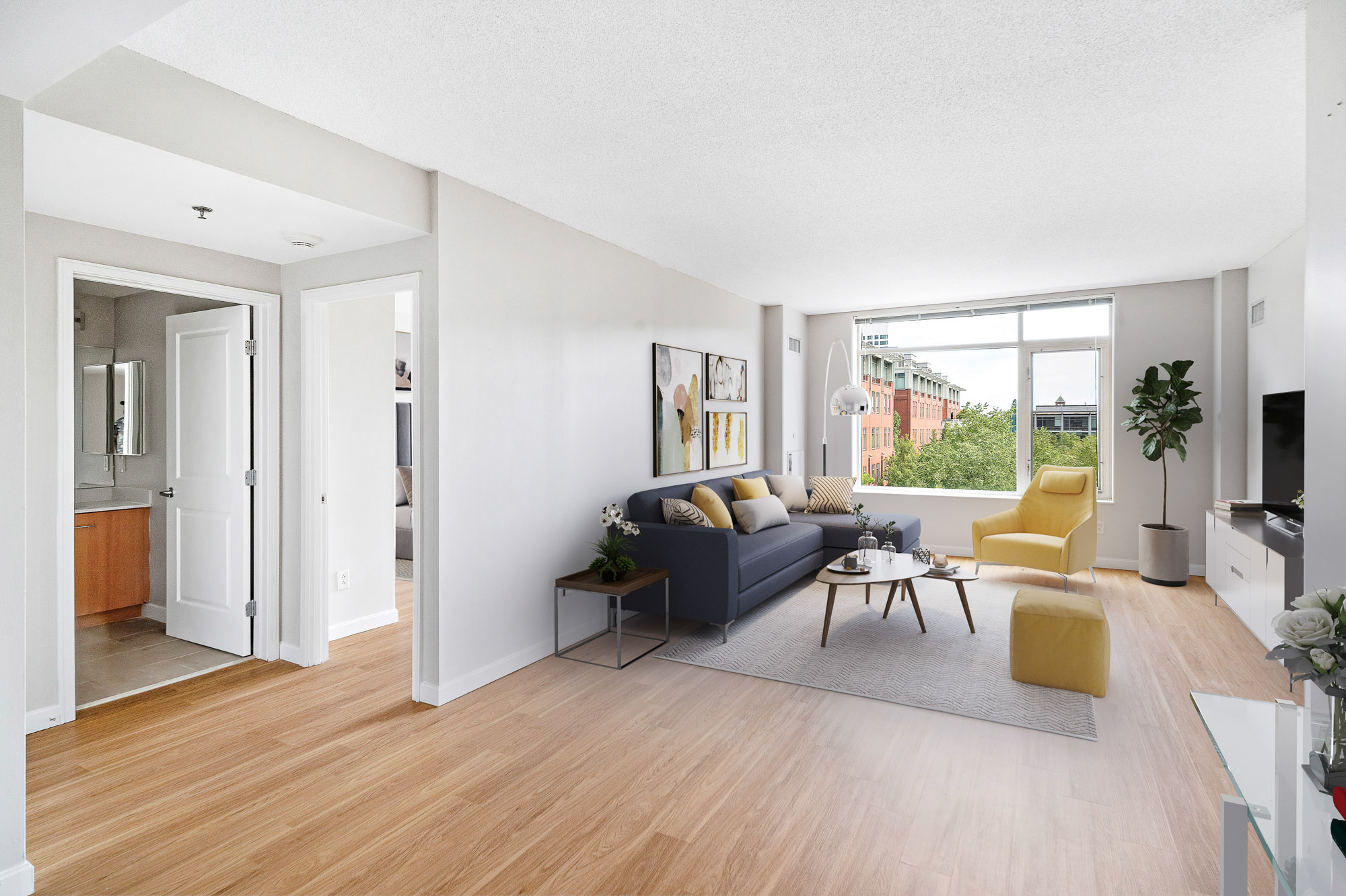 Living Room at 91 Sidney apartments in University Park in Cambridge, MA