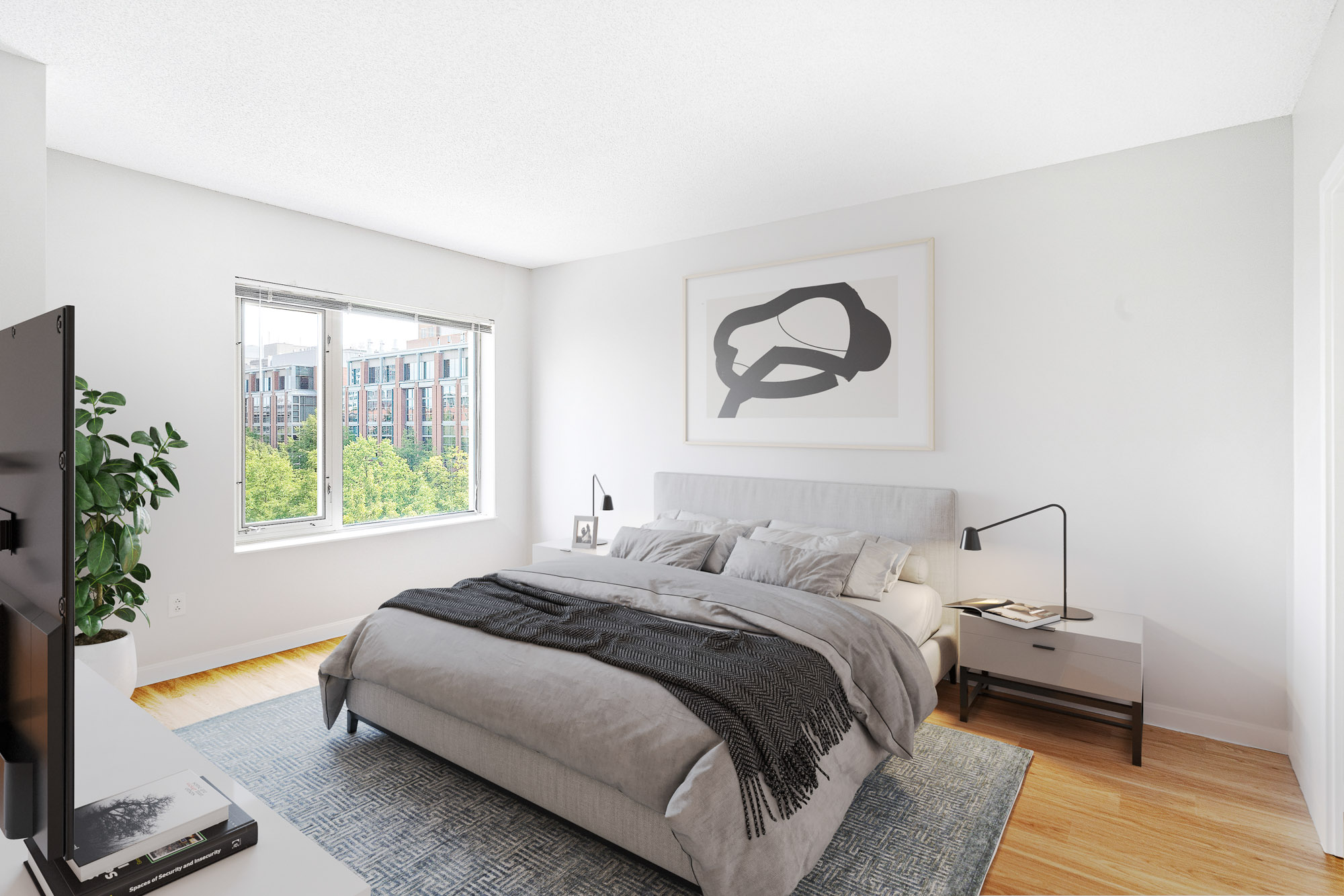 Bedroom at 91 Sidney apartments in University Park in Cambridge, MA