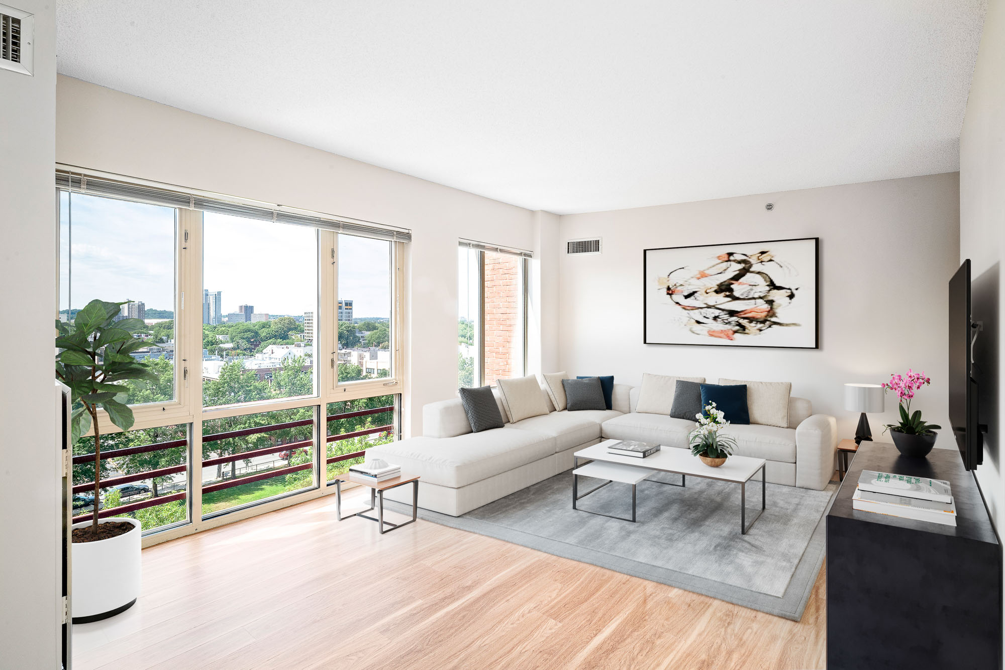 Living Room at 91 Sidney apartments in University Park in Cambridge, MA