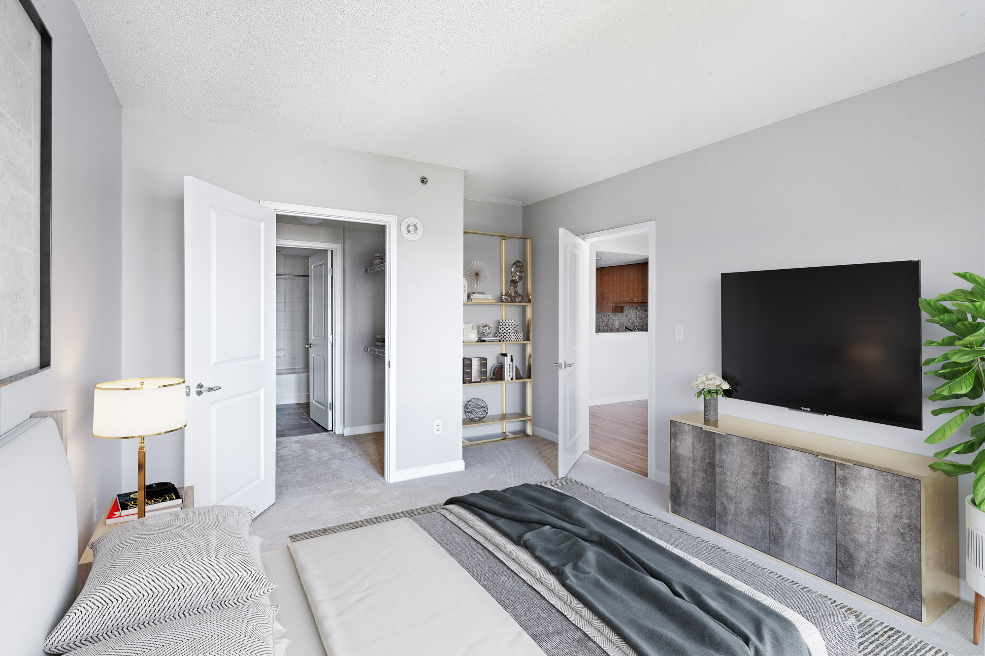 Bedroom at 91 Sidney apartments in University Park in Cambridge, MA