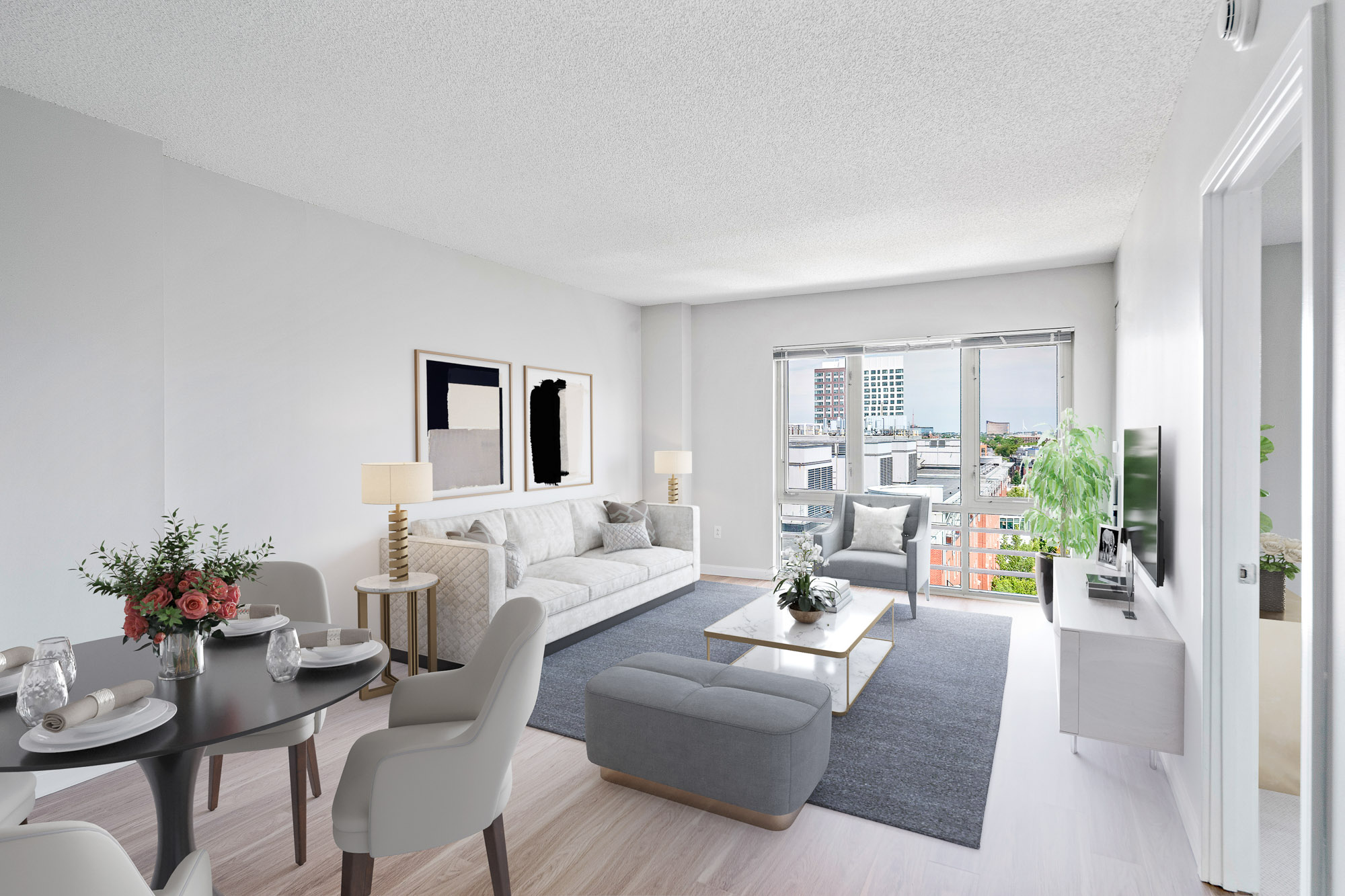 Living Room at 91 Sidney apartments in University Park in Cambridge, MA