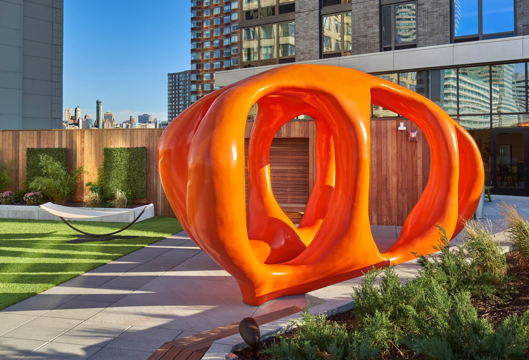 A sculpture at VYV apartments in Jersey City, New Jersey.