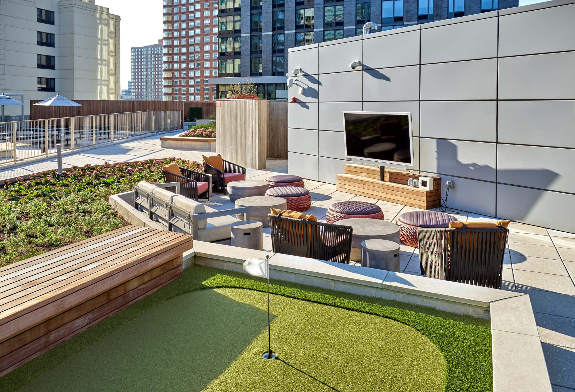 The outdoor theater at VYV apartments in Jersey City, New Jersey.