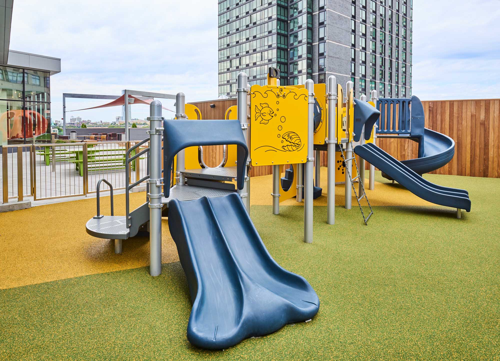 The kids playground at VYV apartments in Jersey City, New Jersey.