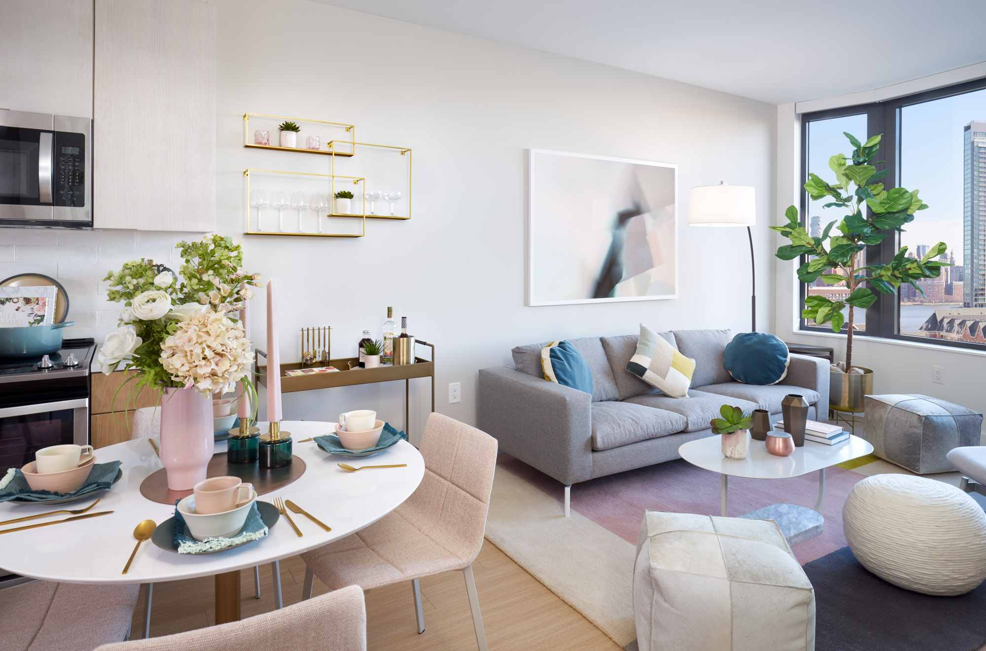 The living area in a VYV apartment in Jersey City.