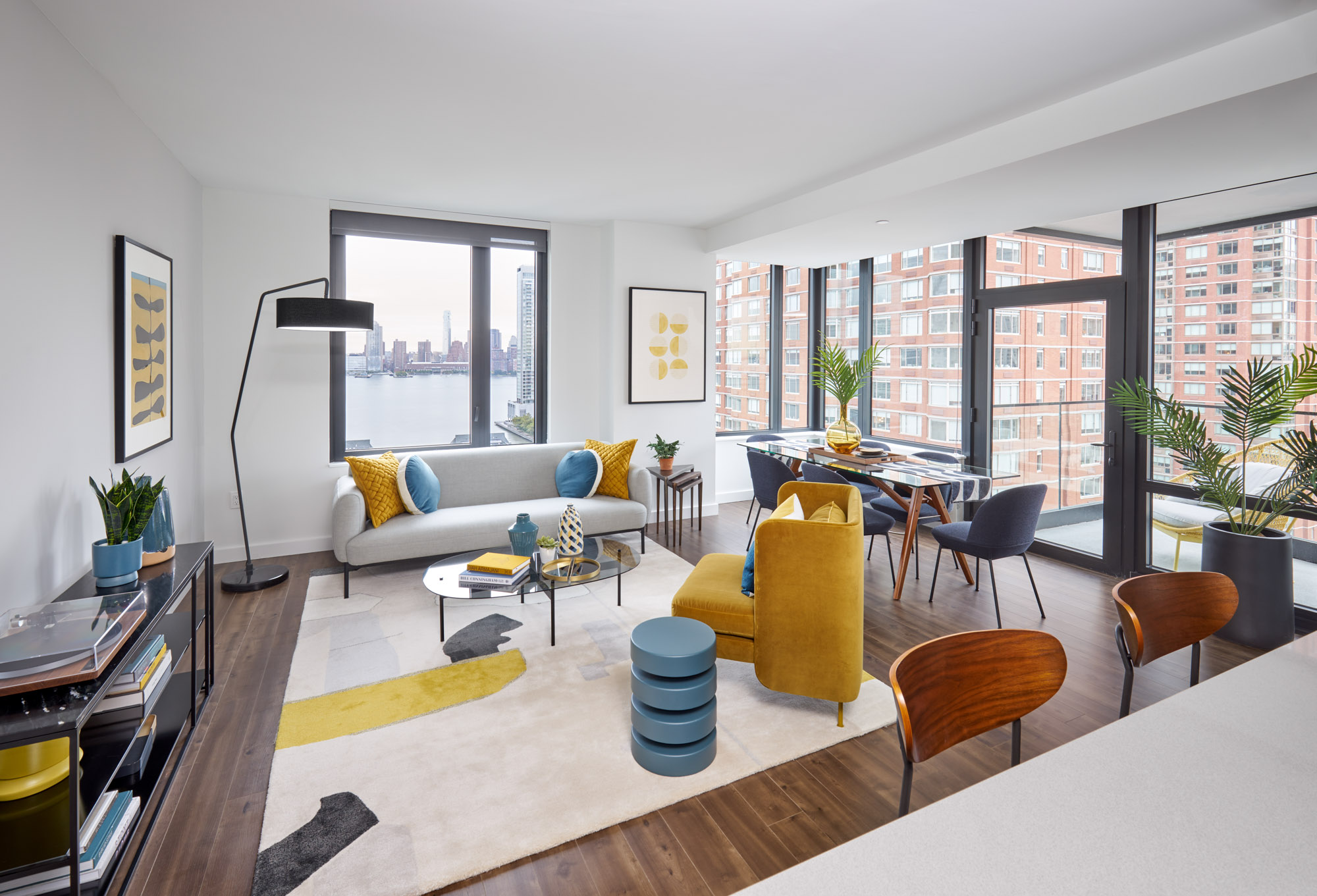 The living area in a VYV apartment in Jersey City.