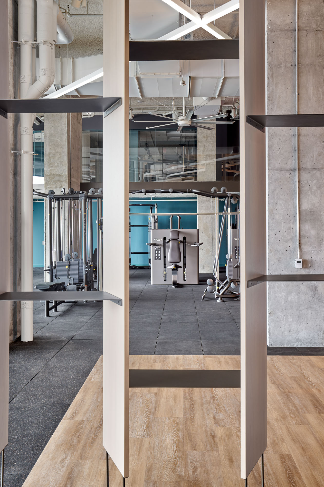 The fitness center at VYV apartments in Jersey City, New Jersey.