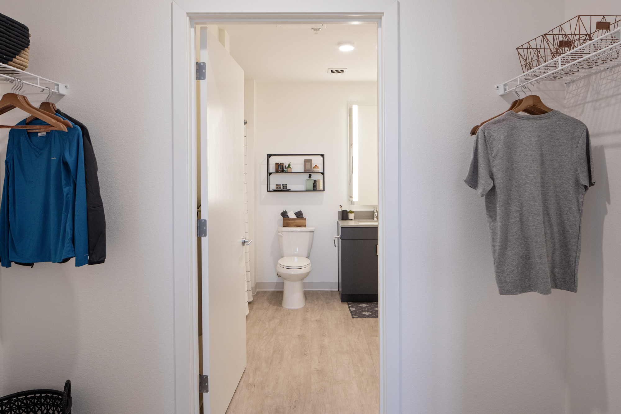 A closet in Verso apartments in Beaverton, Oregon.