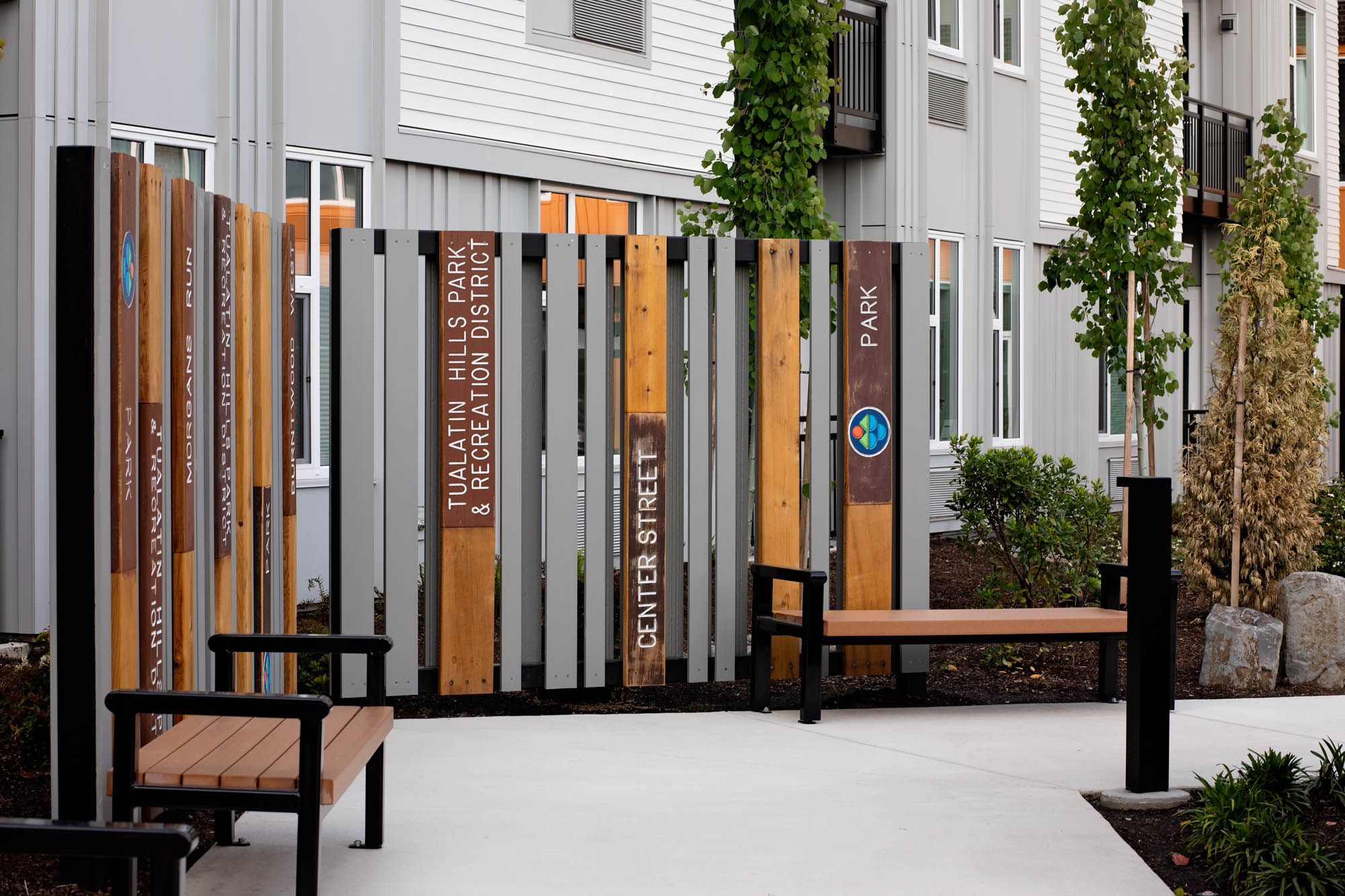 The courtyard entrance at Verso apartments in Beaverton, Oregon.