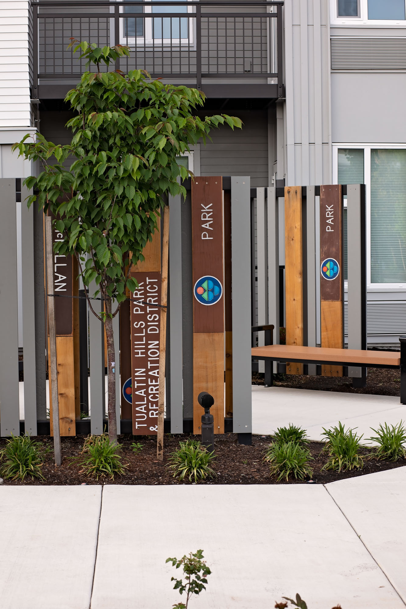 The courtyard entrance at Verso apartments in Beaverton, Oregon.