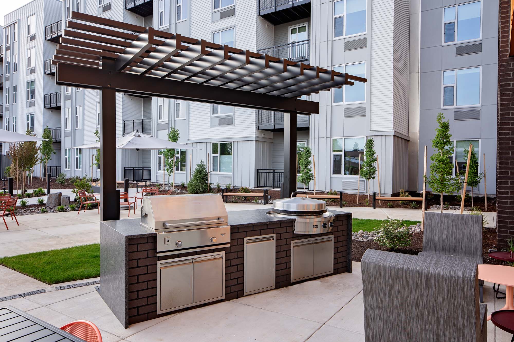 The grilling stations at Verso apartments in Beaverton, Oregon.