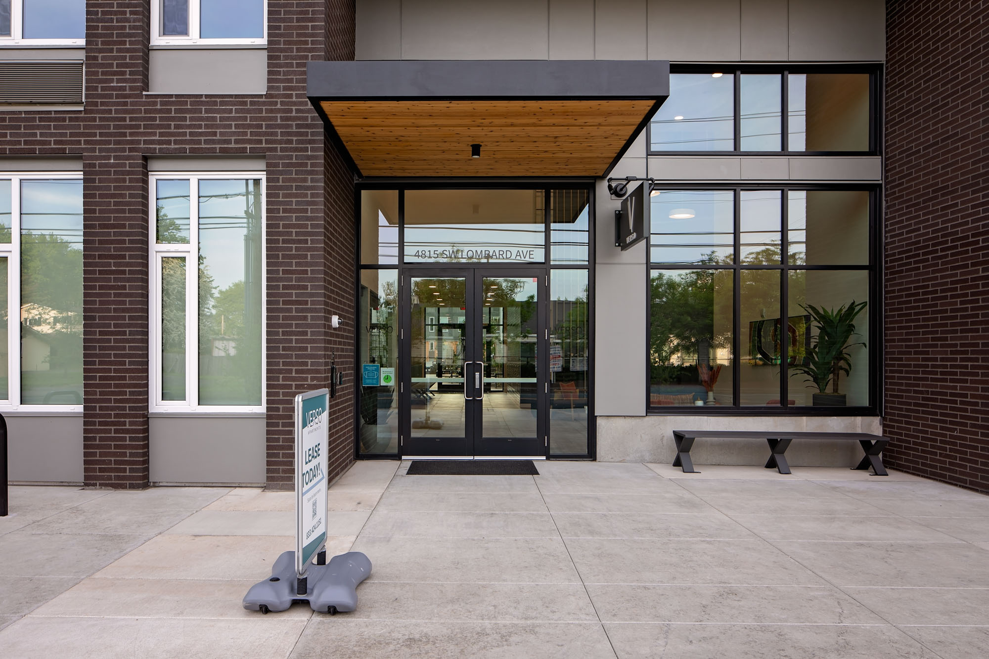 The entrance at Verso apartments in Beaverton, Oregon.