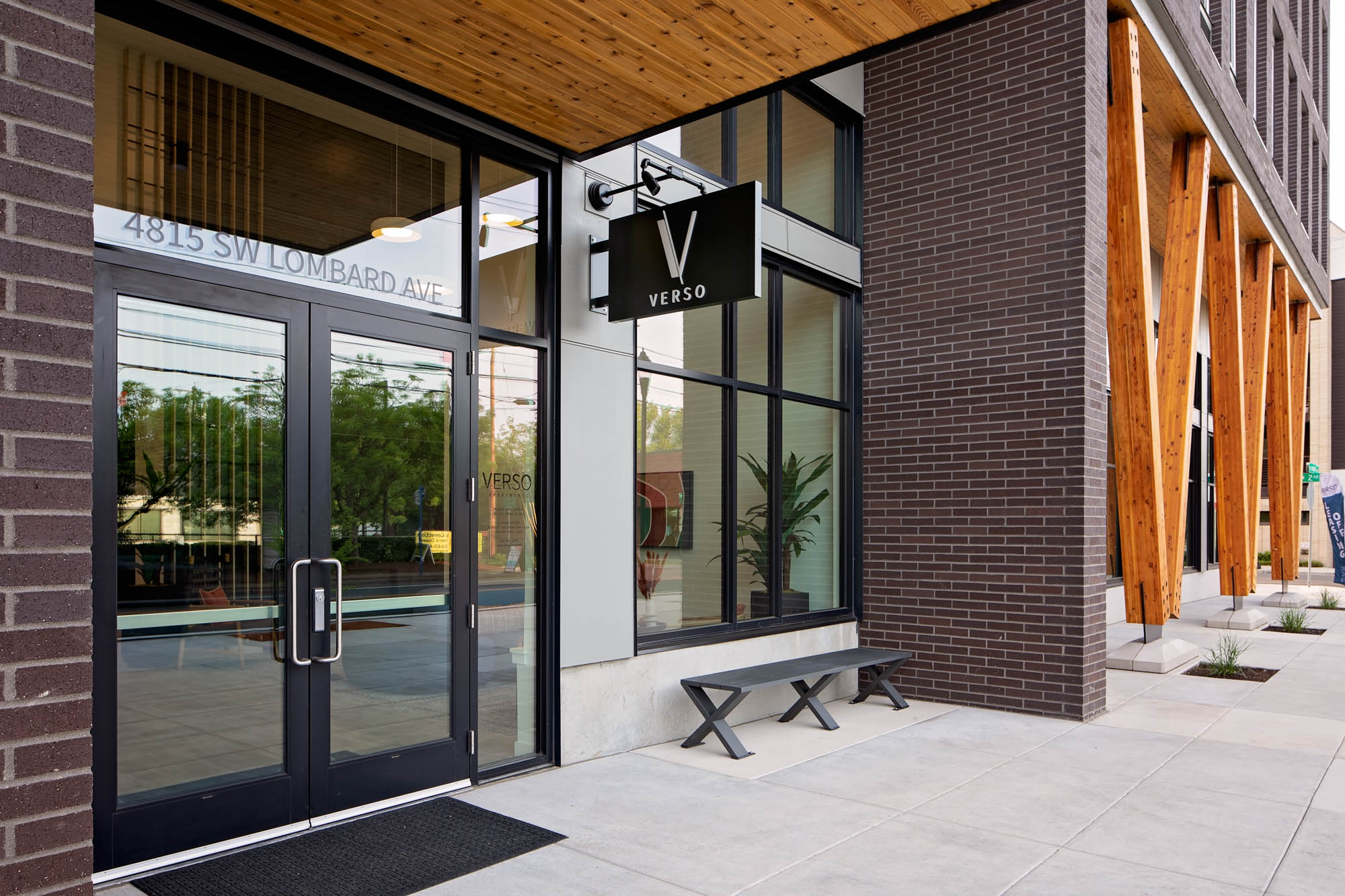 The entrance at Verso apartments in Beaverton, Oregon.