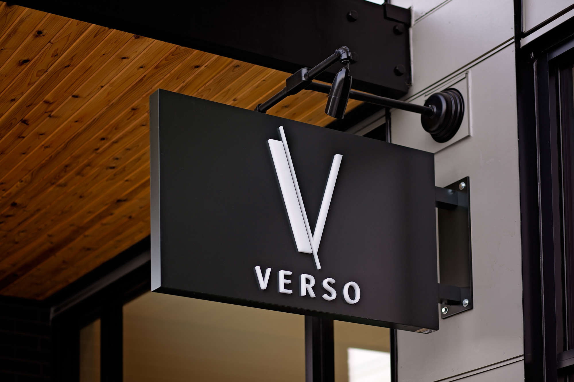 The apartment building signage at Verso apartments in Beaverton, Oregon.