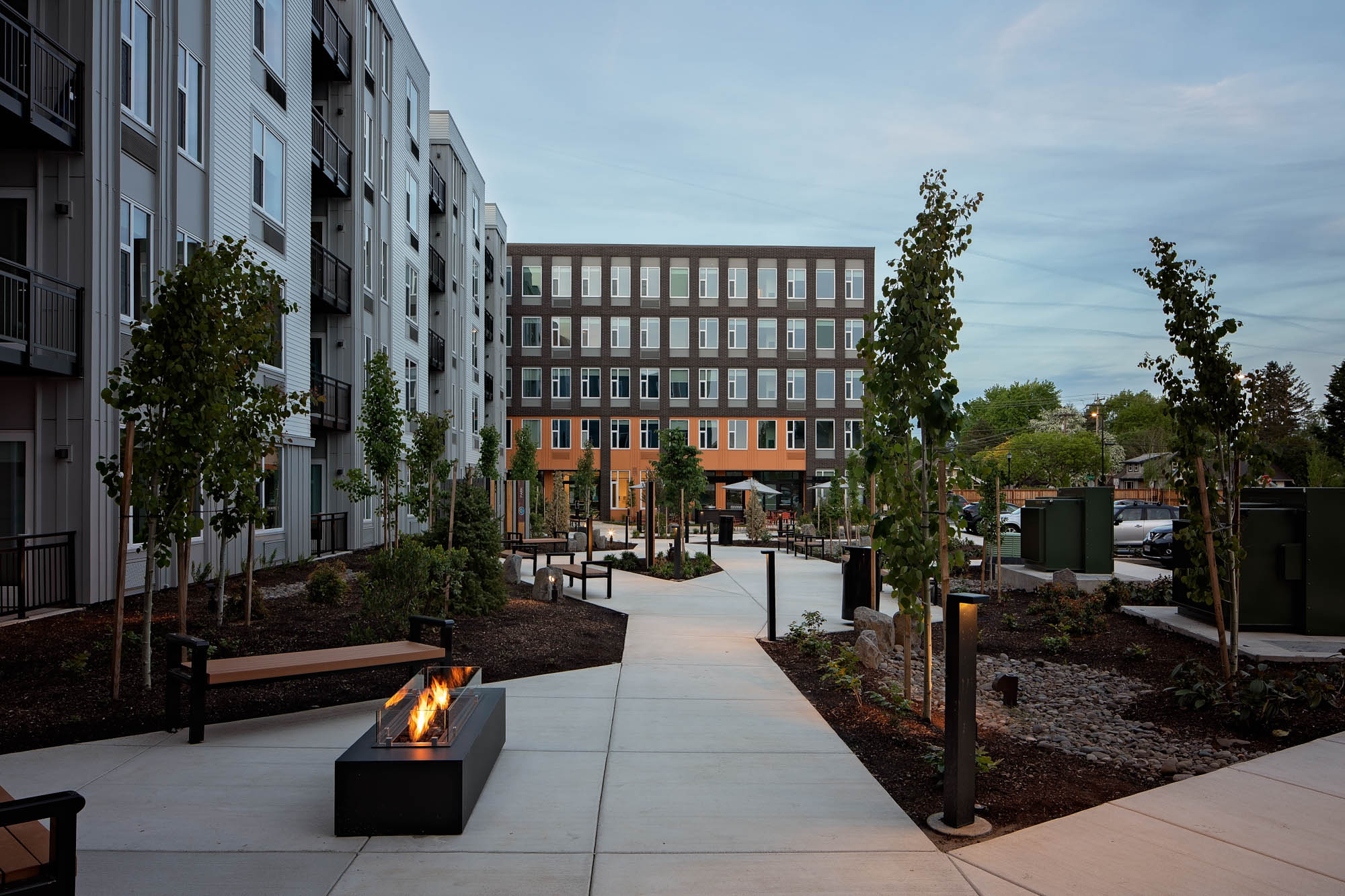 The fire pits at Verso apartments in Beaverton, Oregon.