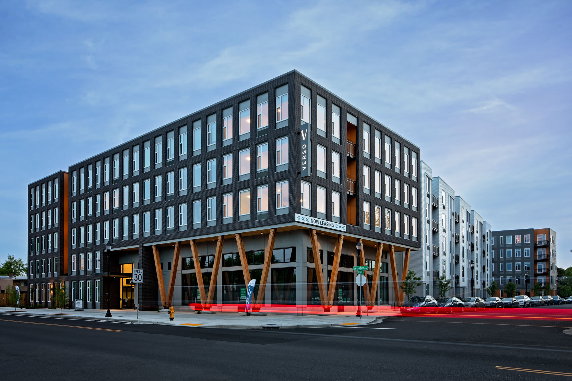 The building facade at Verso apartments in Beaverton, Oregon.