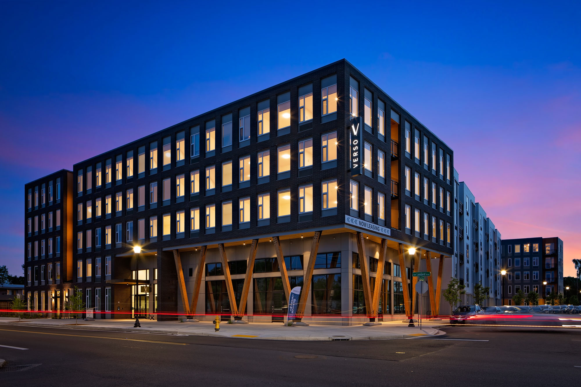 The building facade at Verso apartments in Beaverton, Oregon.