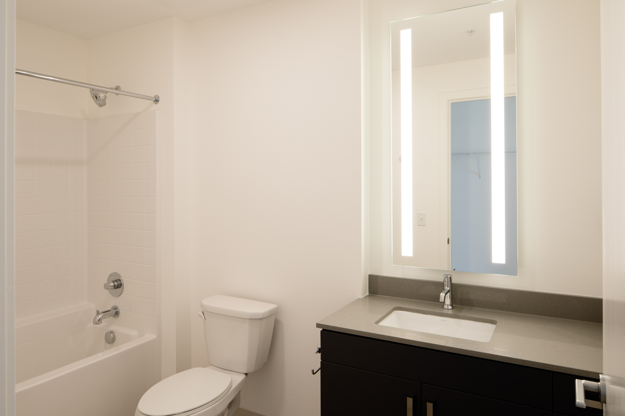 A bathroom in Verso apartments in Beaverton, Oregon.