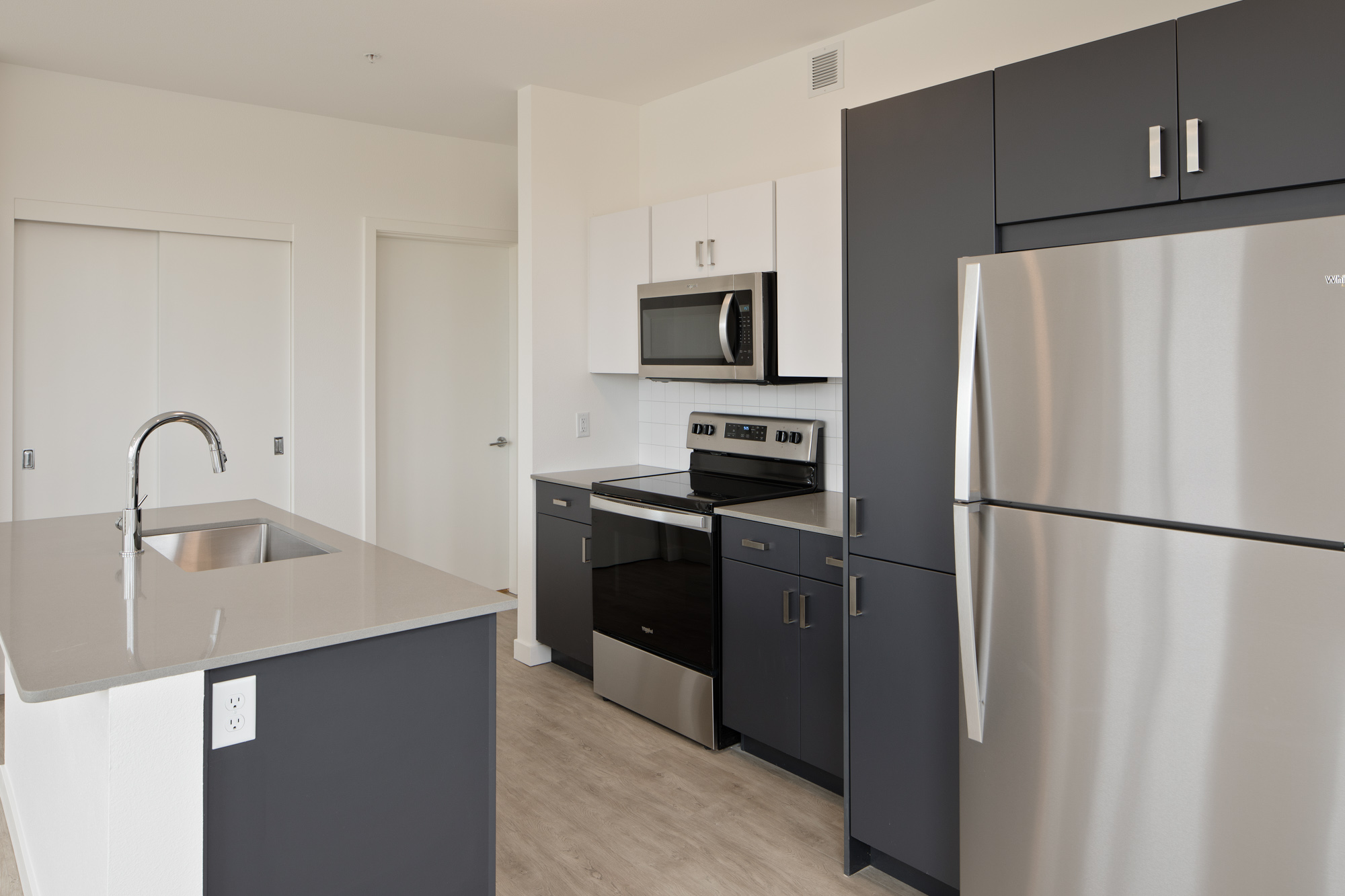 A kitchen in Verso apartments in Beaverton, Oregon.