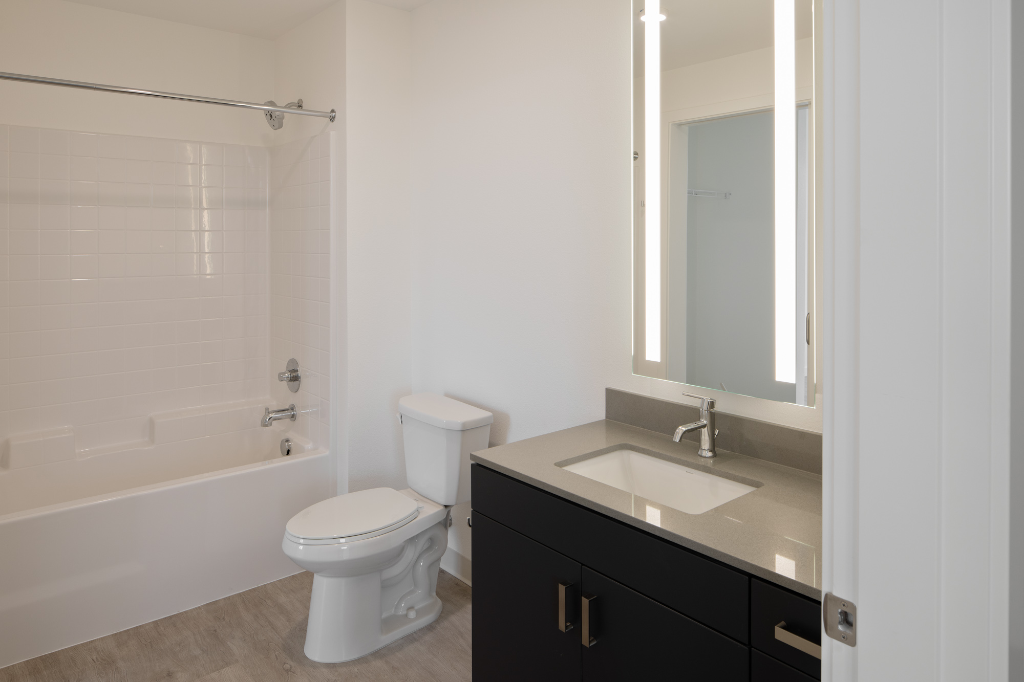 A bathroom in Verso apartments in Beaverton, Oregon.