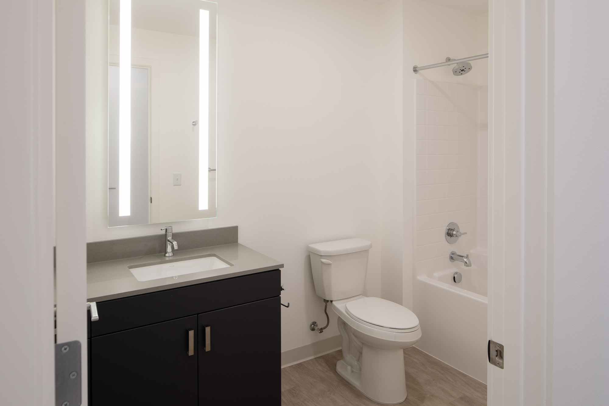 A bathroom in Verso apartments in Beaverton, Oregon.