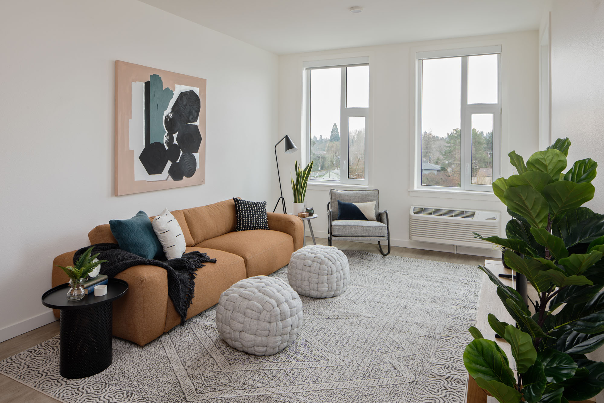 A living room in Verso apartments in Beaverton, Oregon.