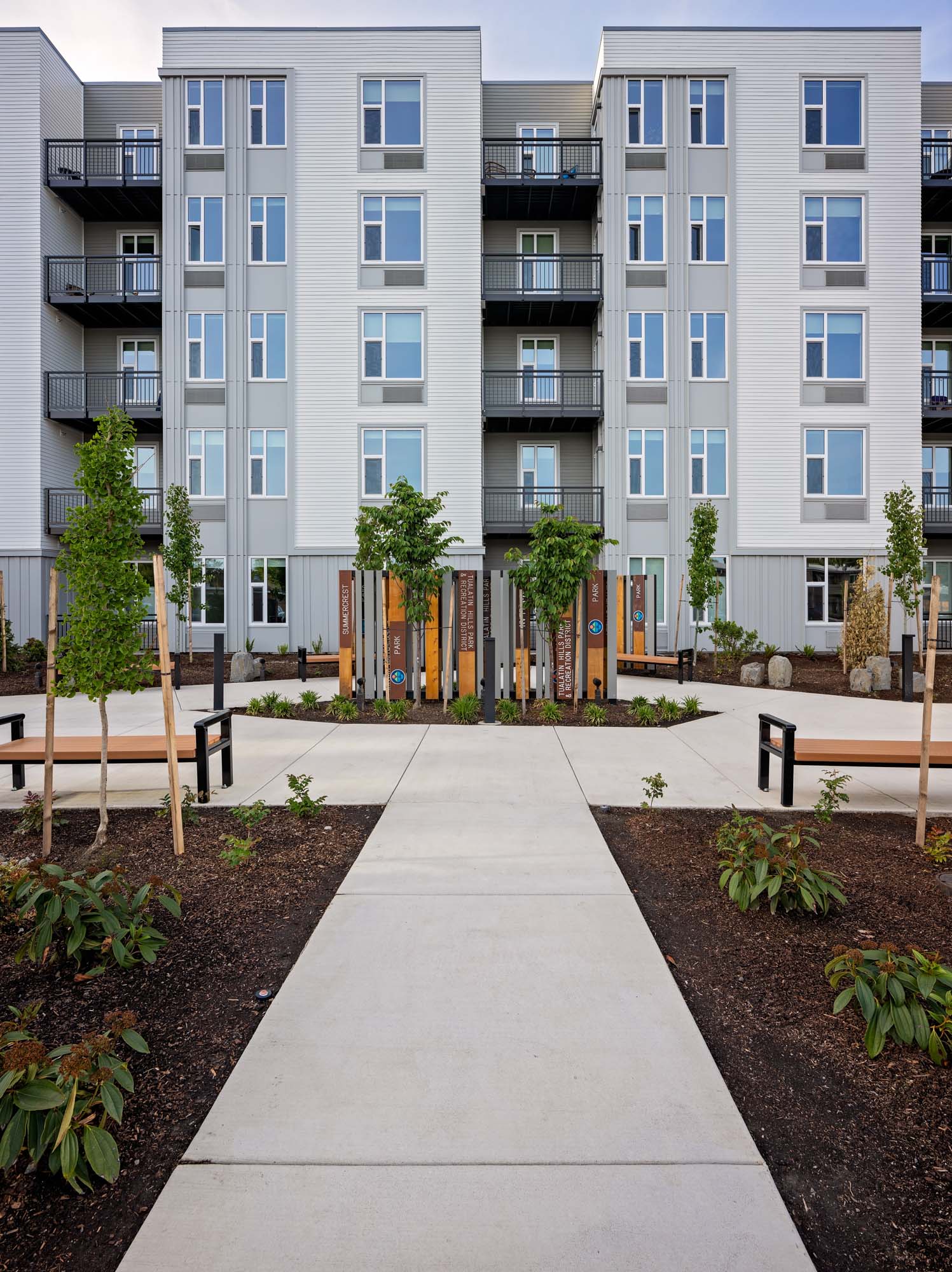 The courtyard entrance at Verso apartments in Beaverton, Oregon.