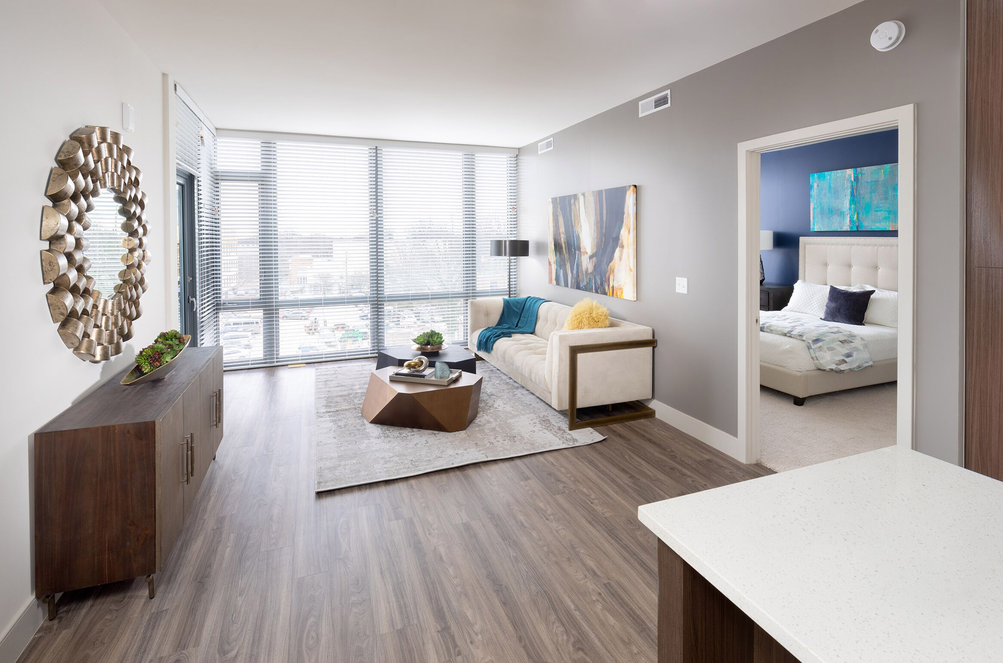 The living area in a Thayer and Spring apartment in downtown Silver Spring.