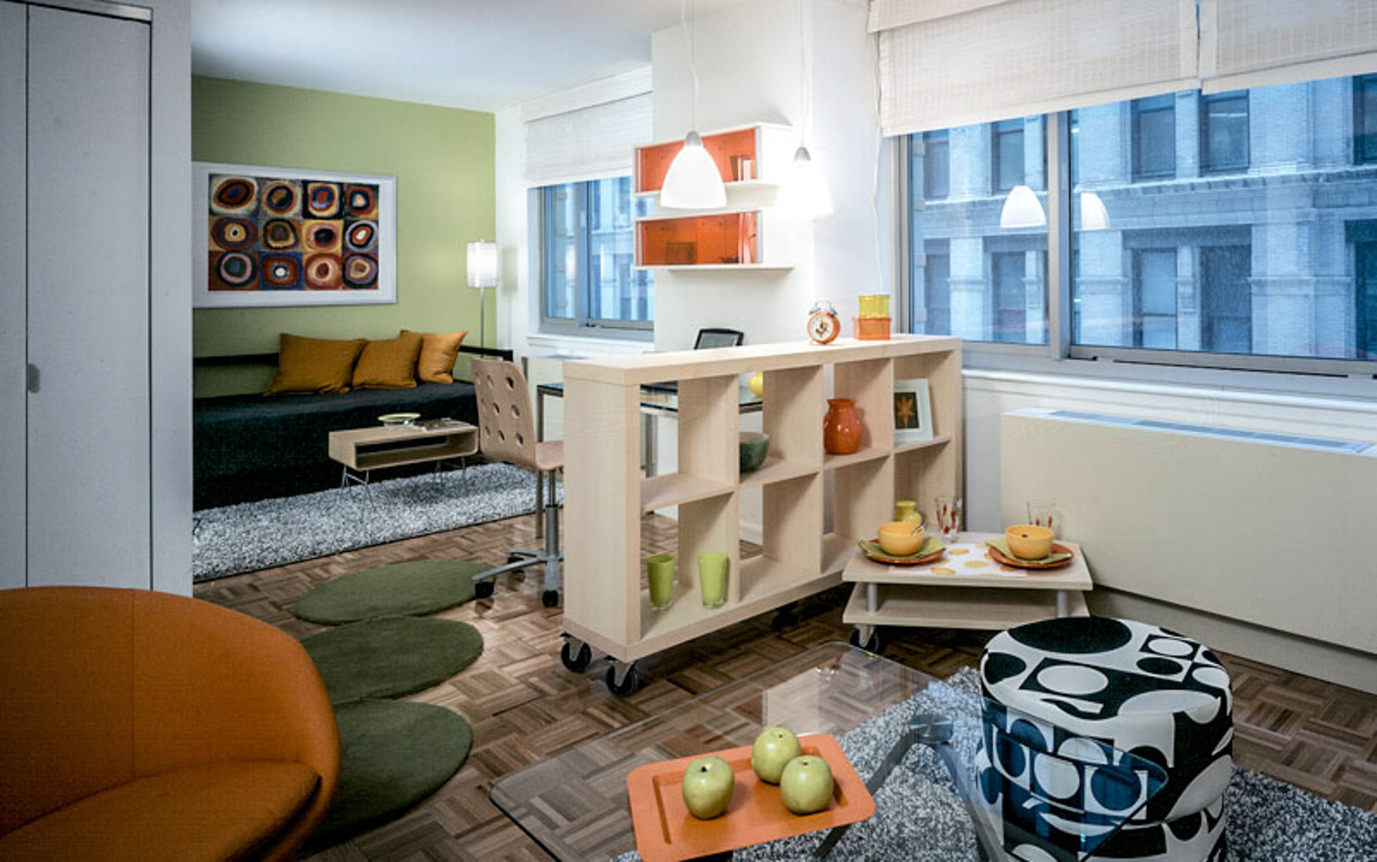 A living area in a 111 Worth apartment in New York, NY.