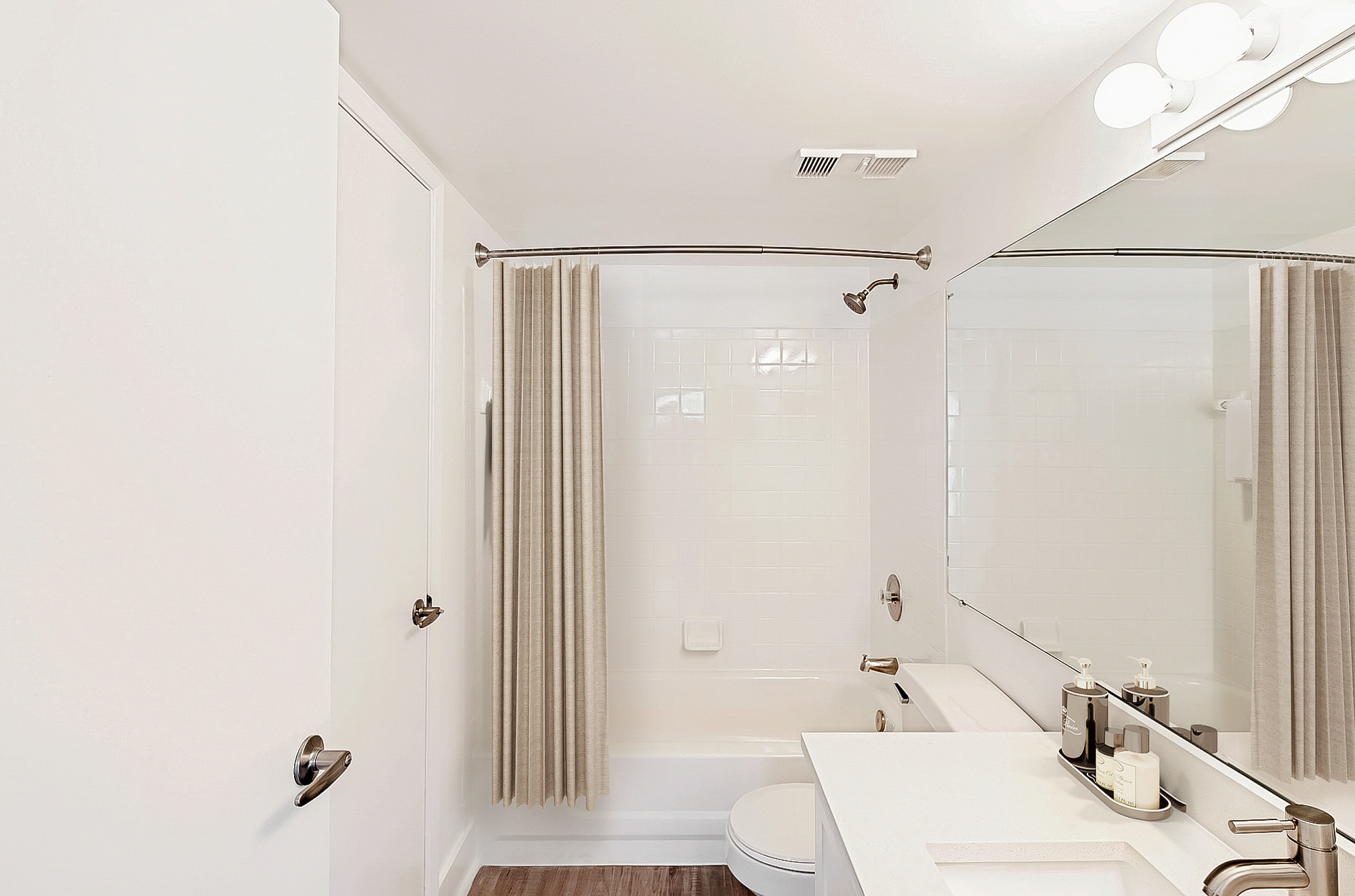 The interior of a bathroom at The Reserve at Ashely Lake apartments.