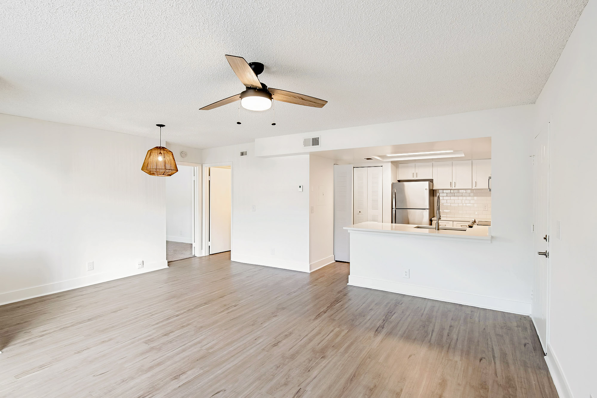 The interior of a living area at The Reserve at Ashely Lake apartments.