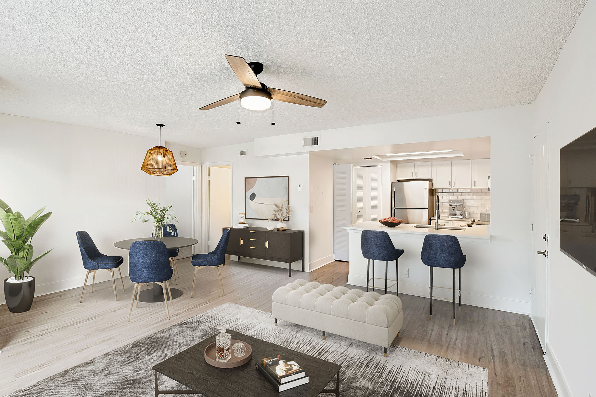 The interior of a living area at The Reserve at Ashely Lake apartments.