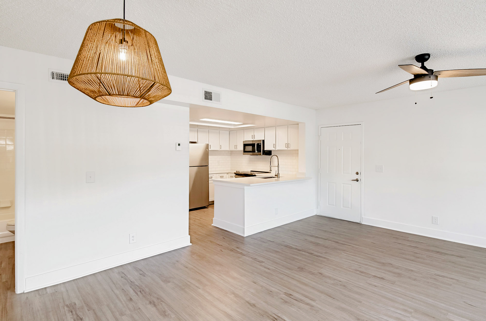 The interior of a living area at The Reserve at Ashely Lake apartments.